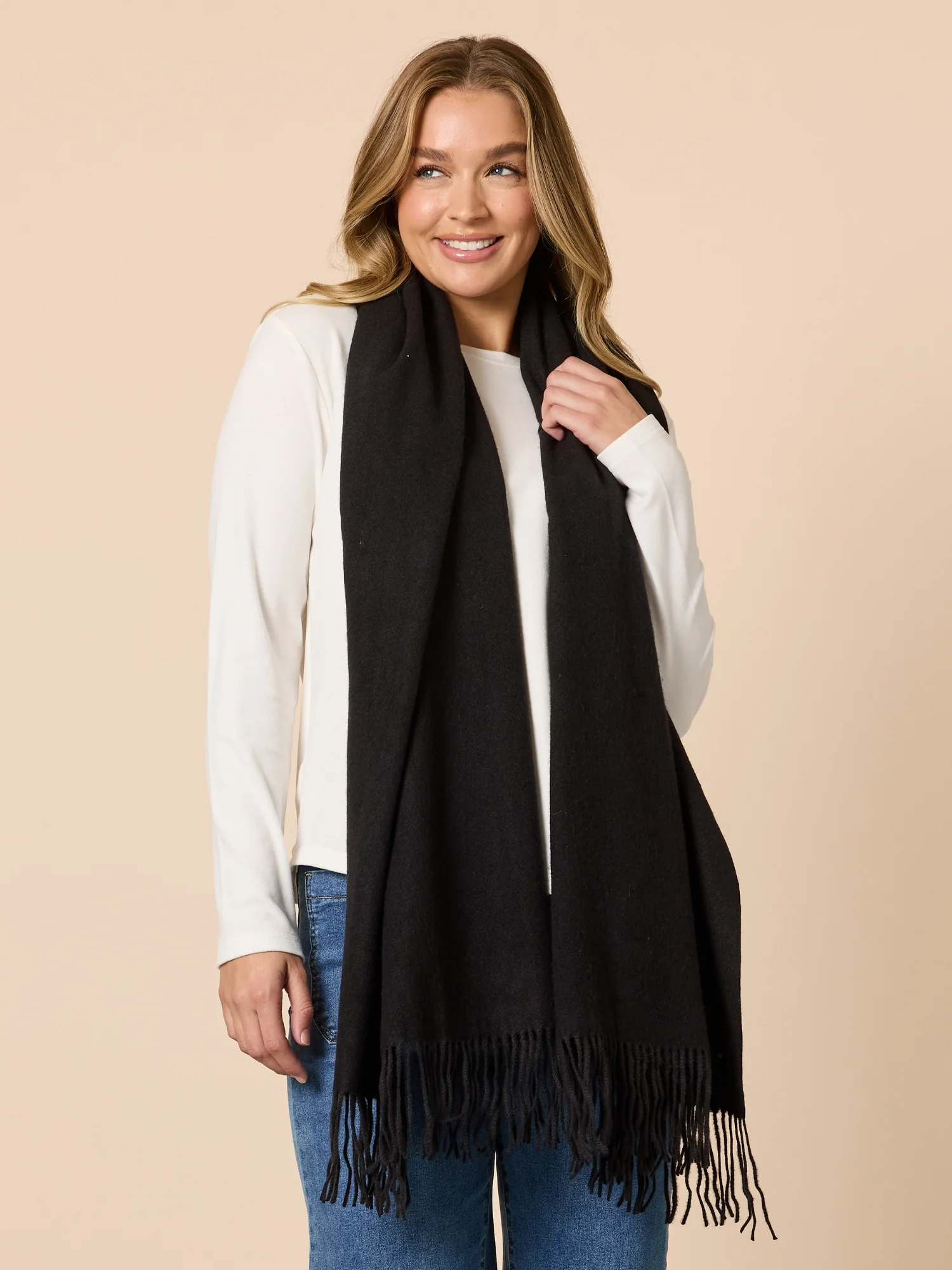 Cosy Fringe Scarf - Black - Image 5