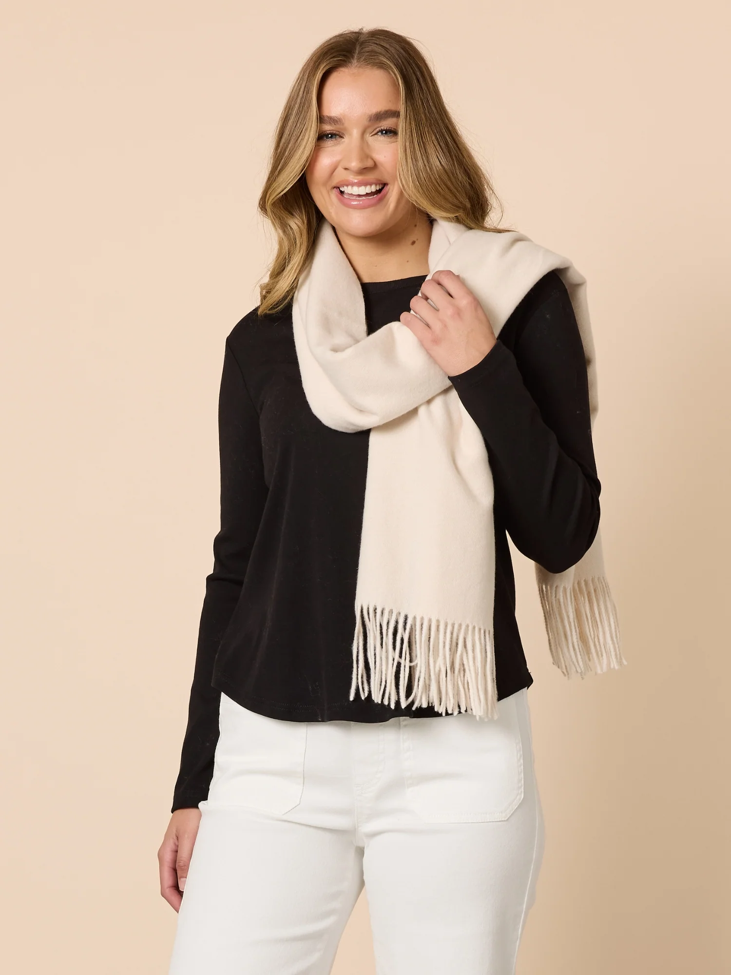 Cosy Fringe Scarf - Chalk - Image 4