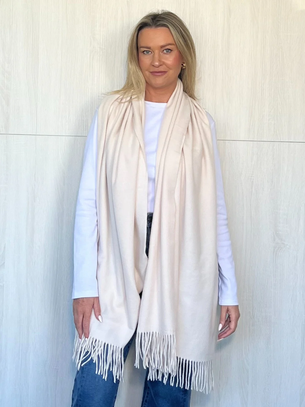 Cosy Fringe Scarf - Chalk - Image 5