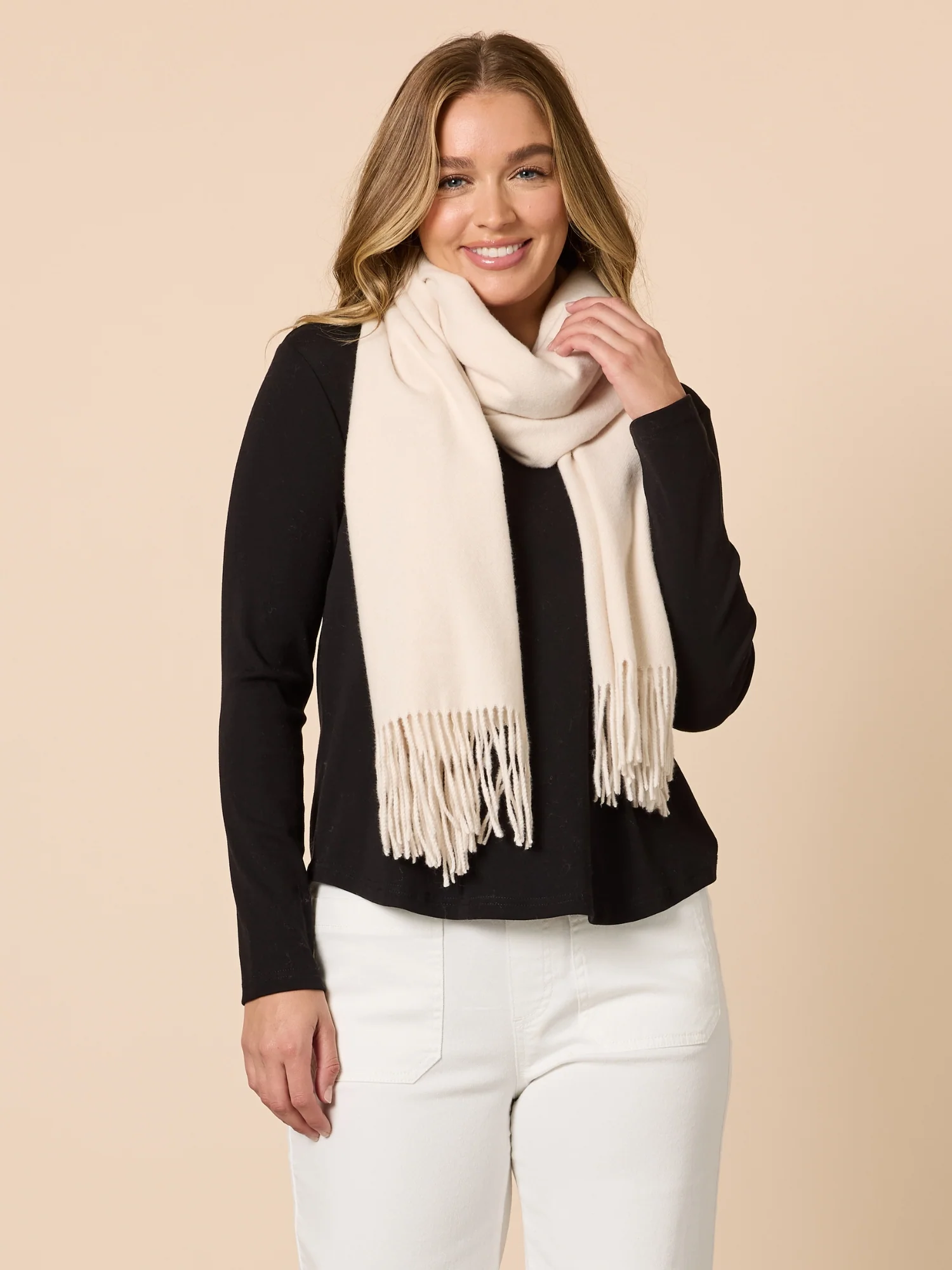 Cosy Fringe Scarf - Chalk - Image 7