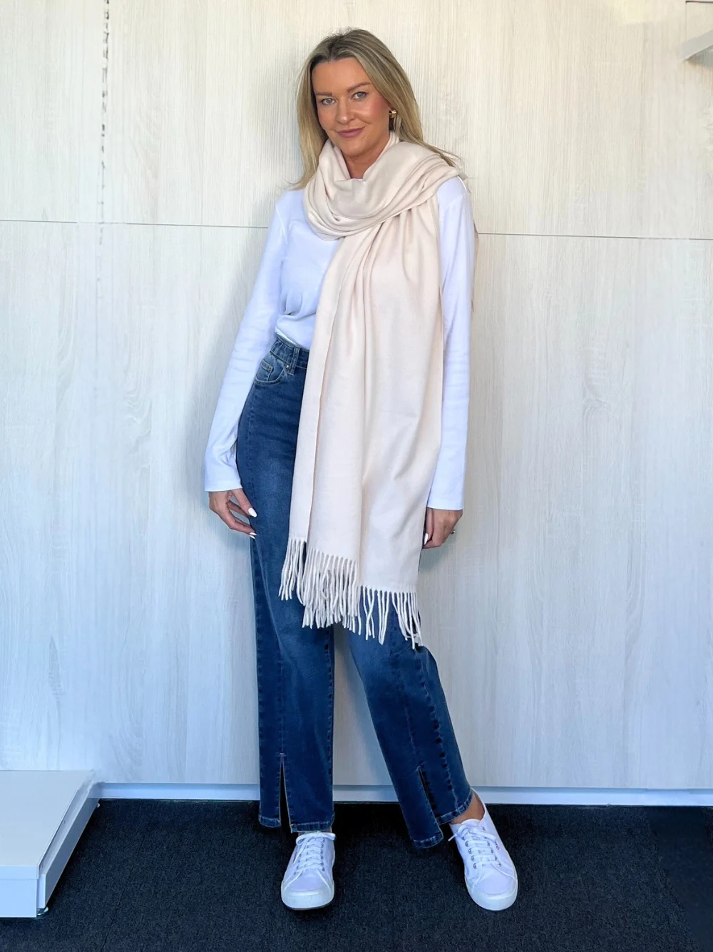 Cosy Fringe Scarf - Chalk - Image 8