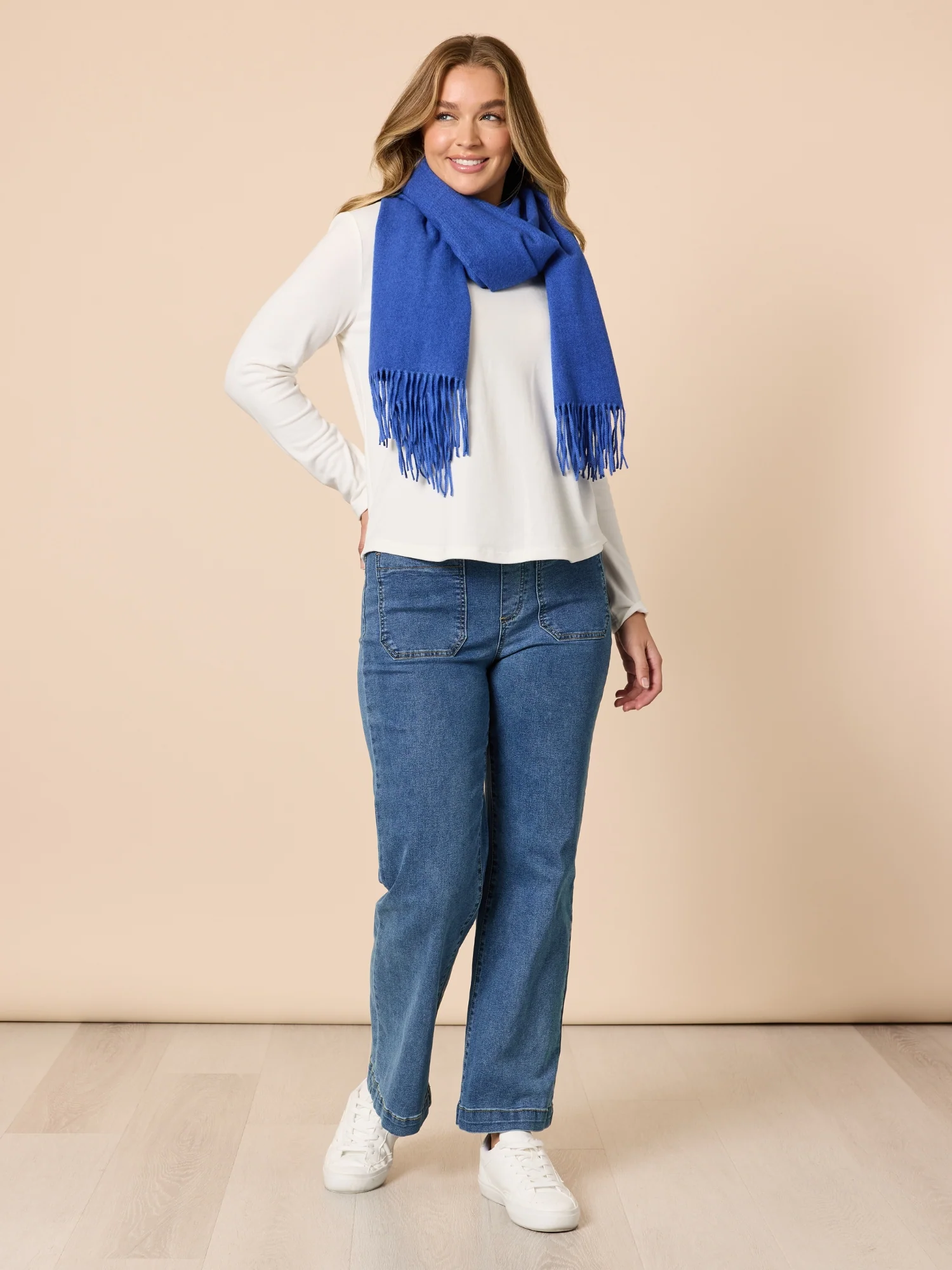 Cosy Fringe Scarf - Cobalt - Image 4