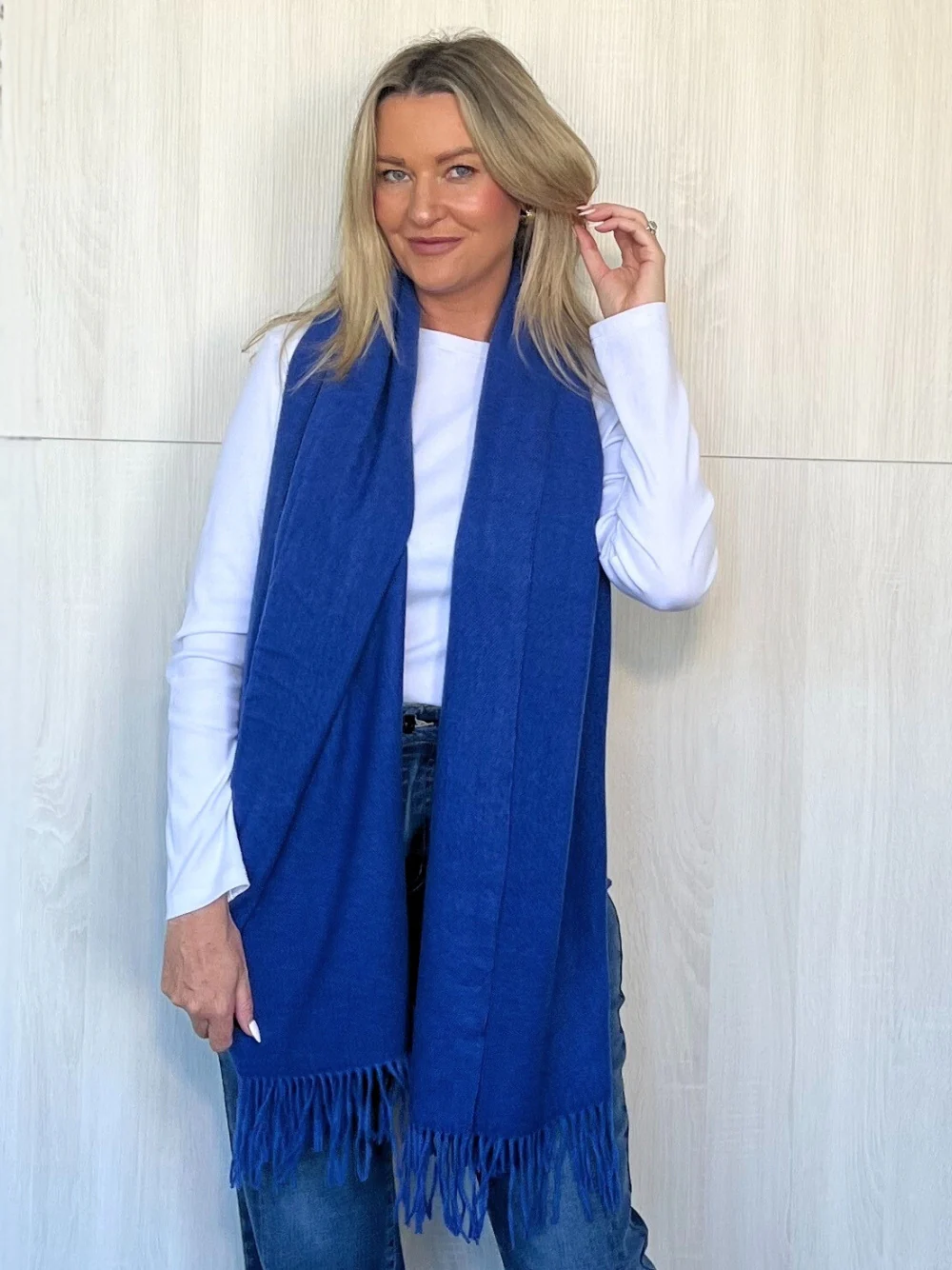 Cosy Fringe Scarf - Cobalt - Image 6