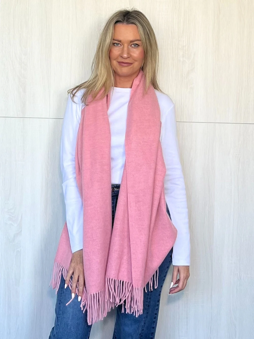 Cosy Fringe Scarf - Pink - Image 3