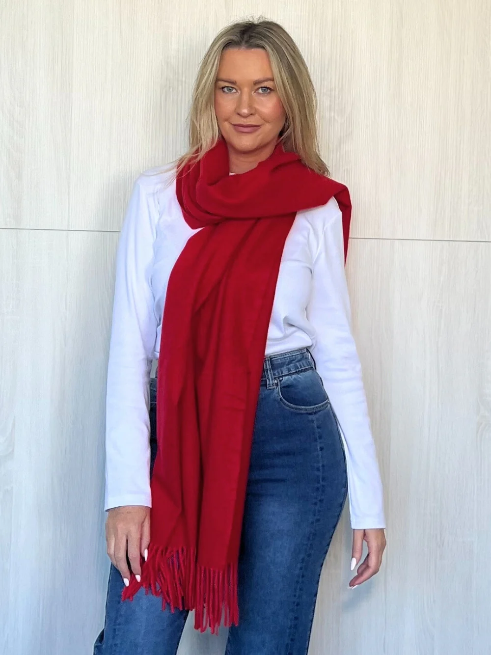Cosy Fringe Scarf - Red - Image 3