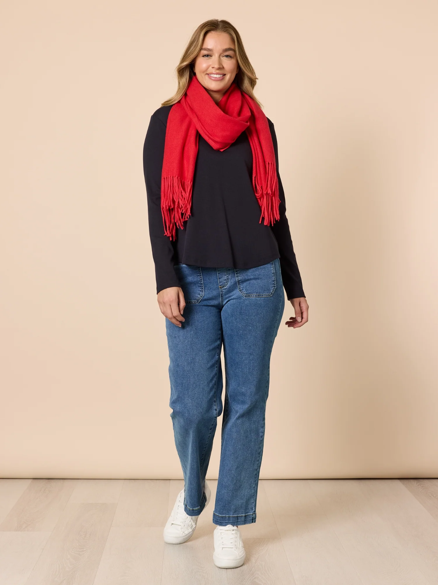 Cosy Fringe Scarf - Red - Image 4