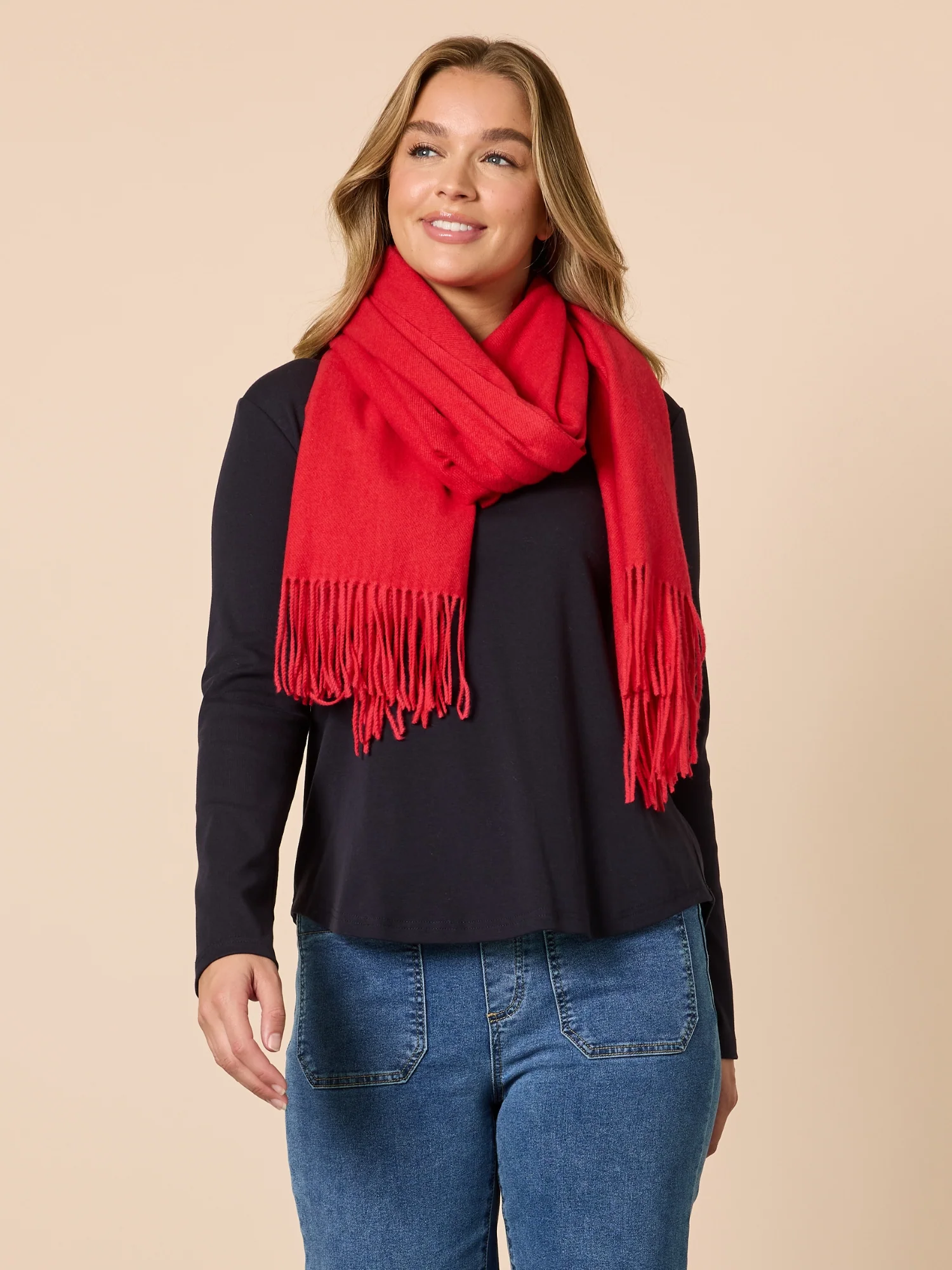 Cosy Fringe Scarf - Red - Image 5