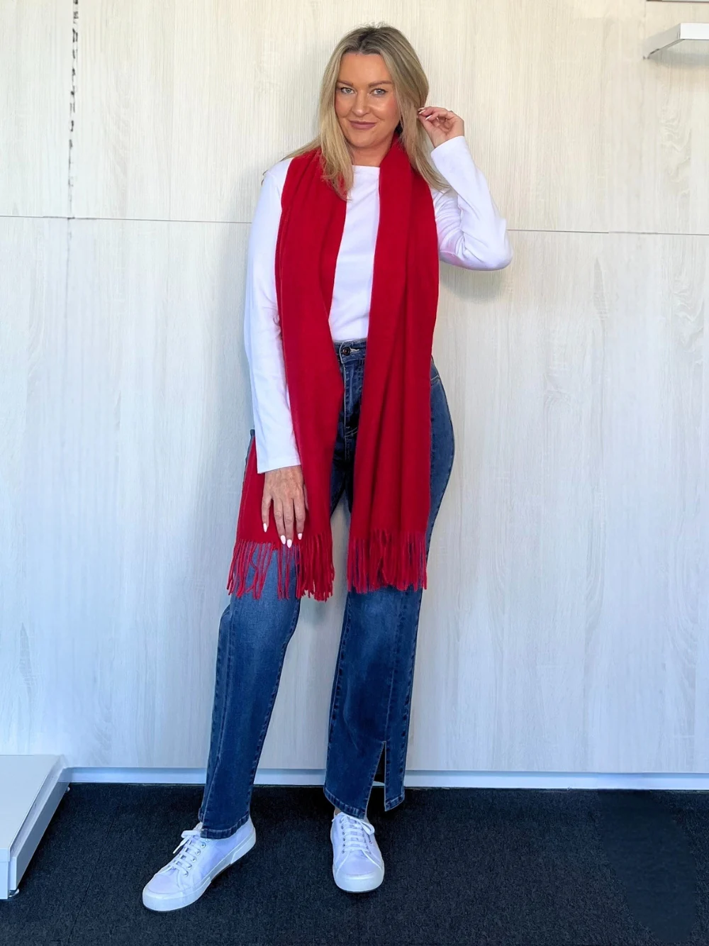 Cosy Fringe Scarf - Red - Image 6