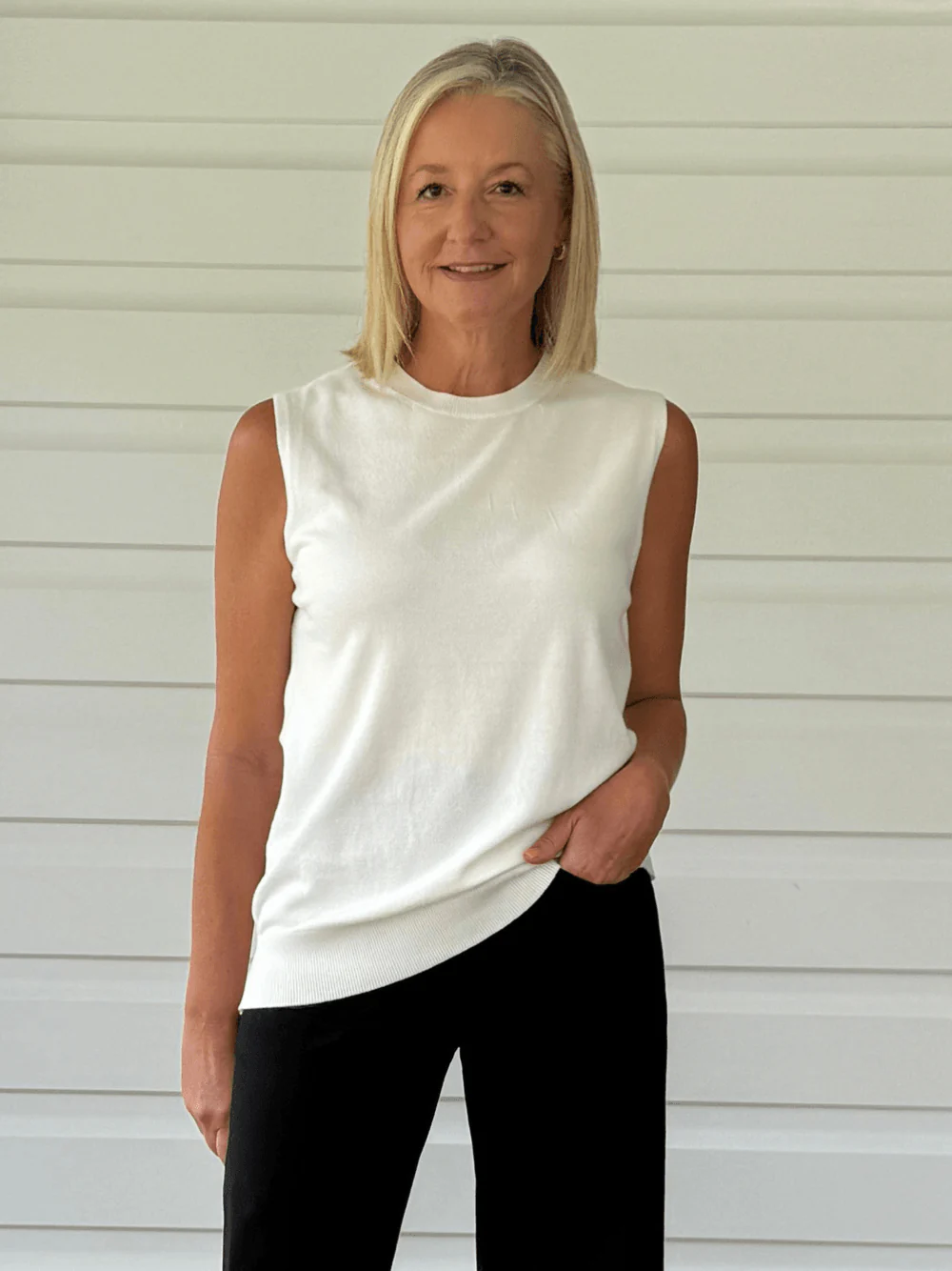 Shelly Sleeveless Knit Top - White - Image 3