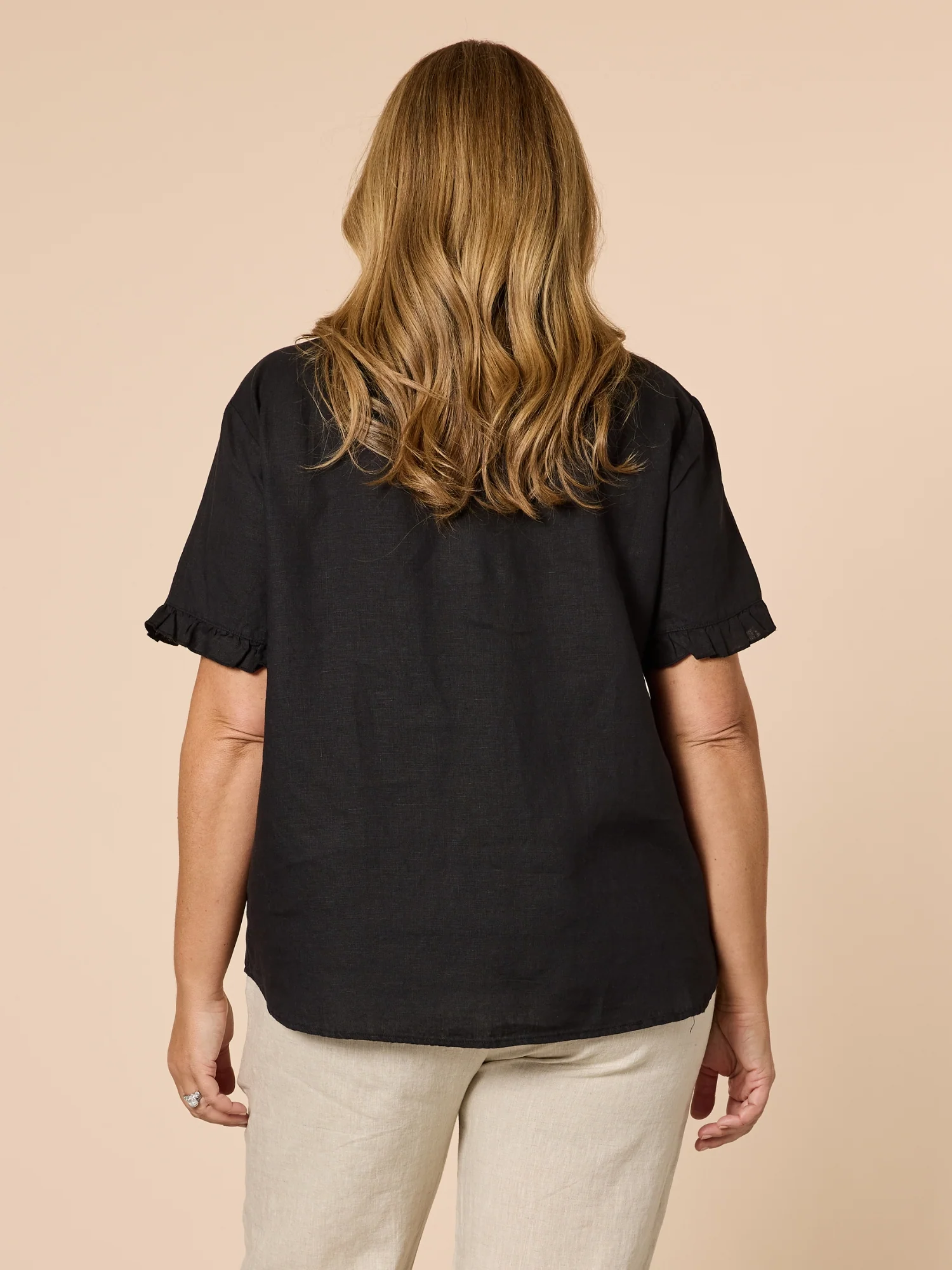 Tiffany Ruffle Linen Top - Black - Image 10