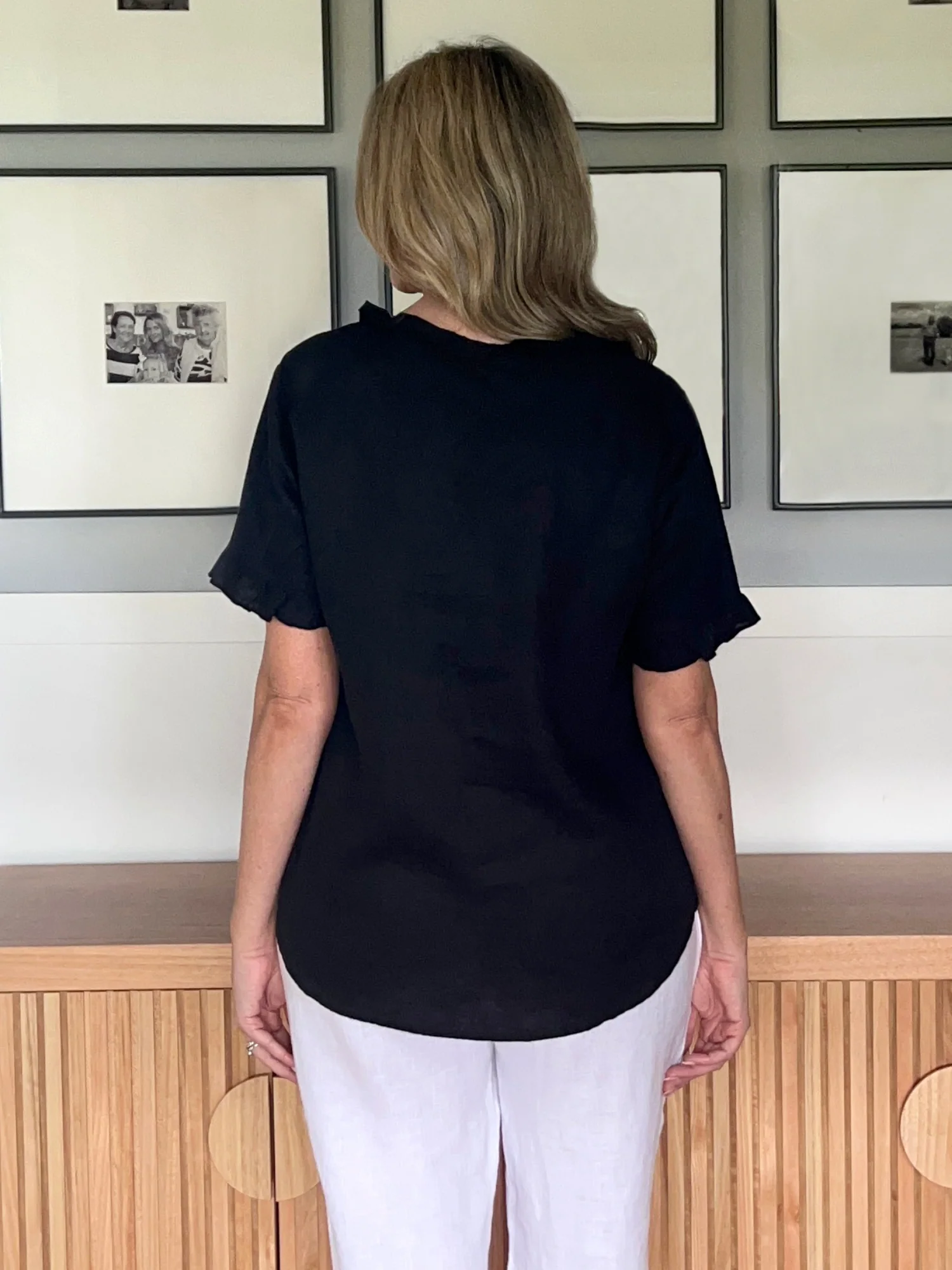 Tiffany Ruffle Linen Top - Black - Image 12