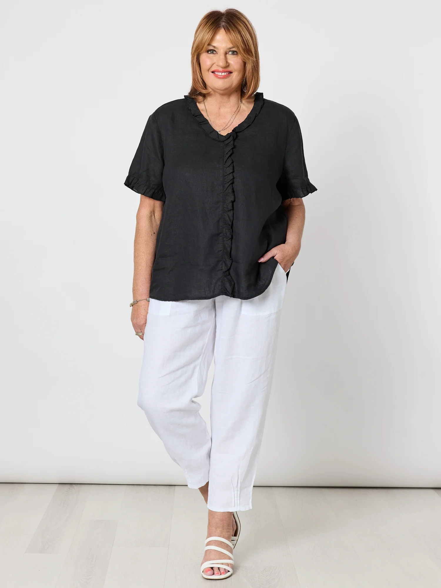 Tiffany Ruffle Linen Top - Black - Image 4