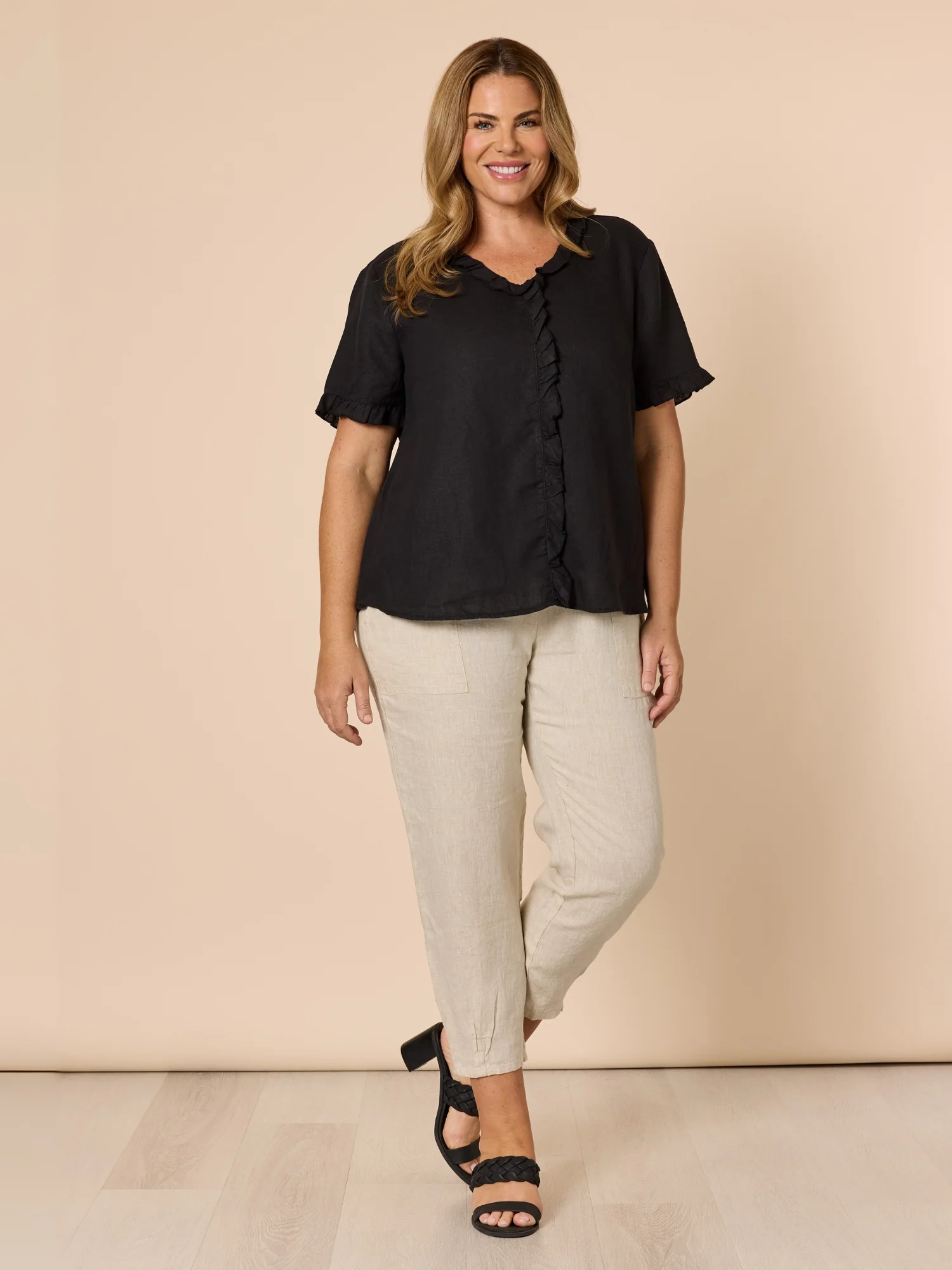 Tiffany Ruffle Linen Top - Black - Image 5
