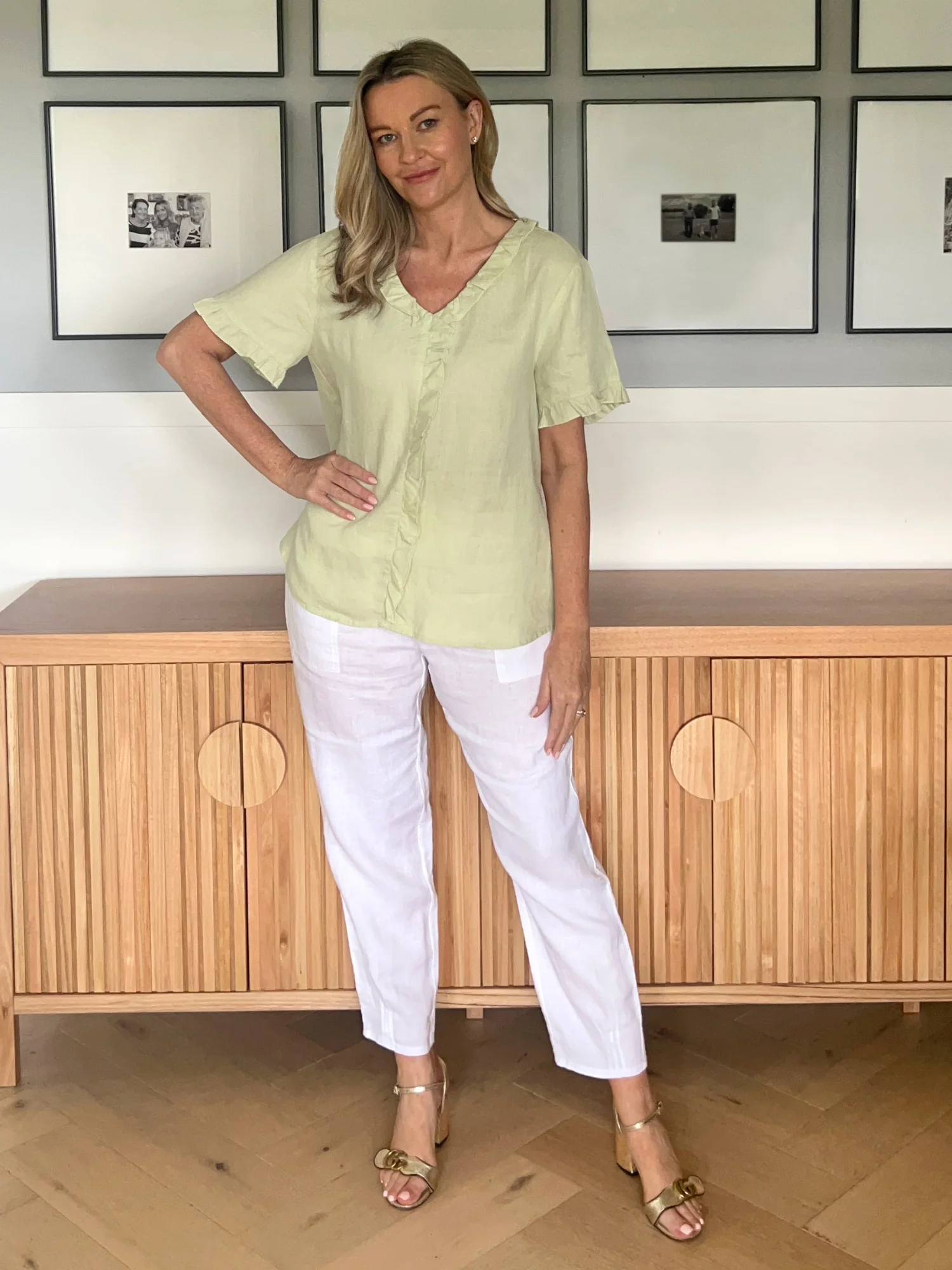 Tiffany Ruffle Linen Top - Celery - Image 2