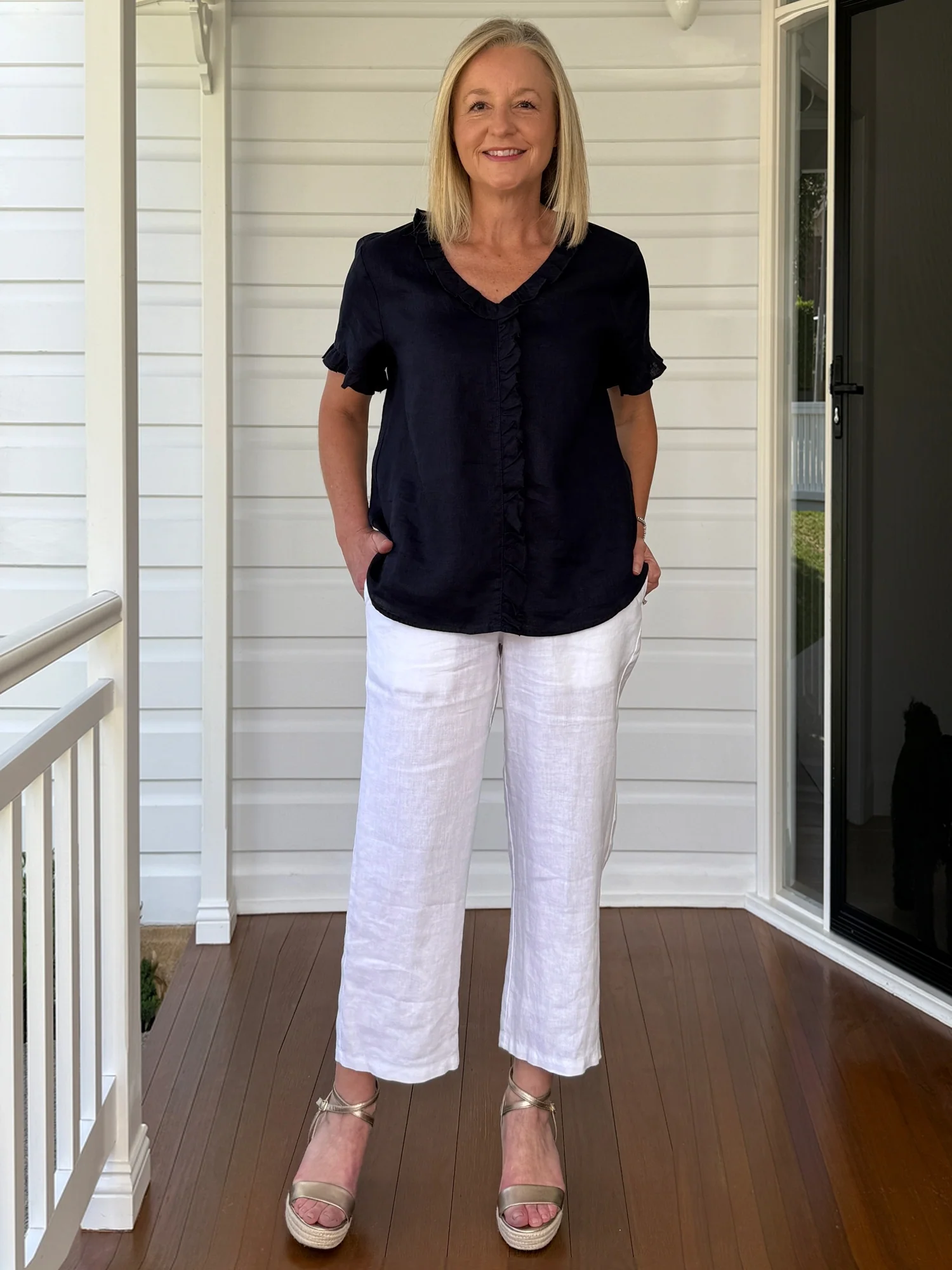 Tiffany Ruffle Linen Top - Navy - Image 12