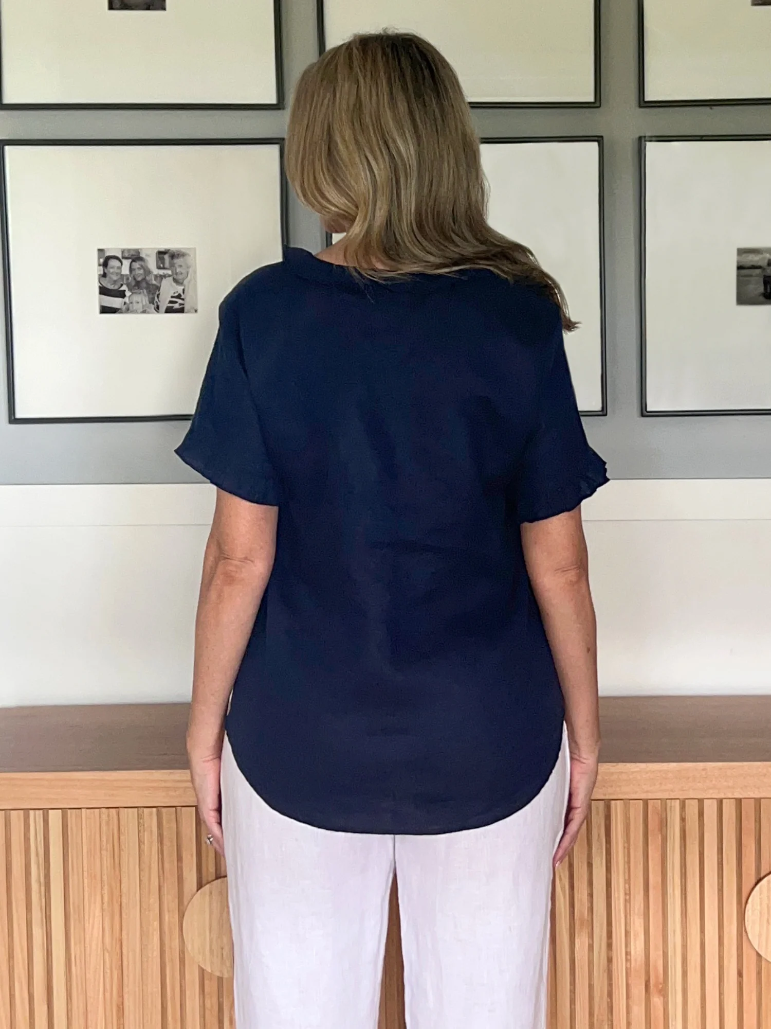 Tiffany Ruffle Linen Top - Navy - Image 13