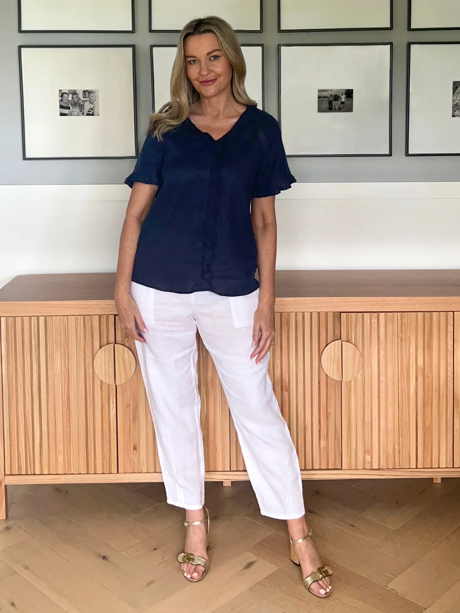 Tiffany Ruffle Linen Top - Navy - Image 14