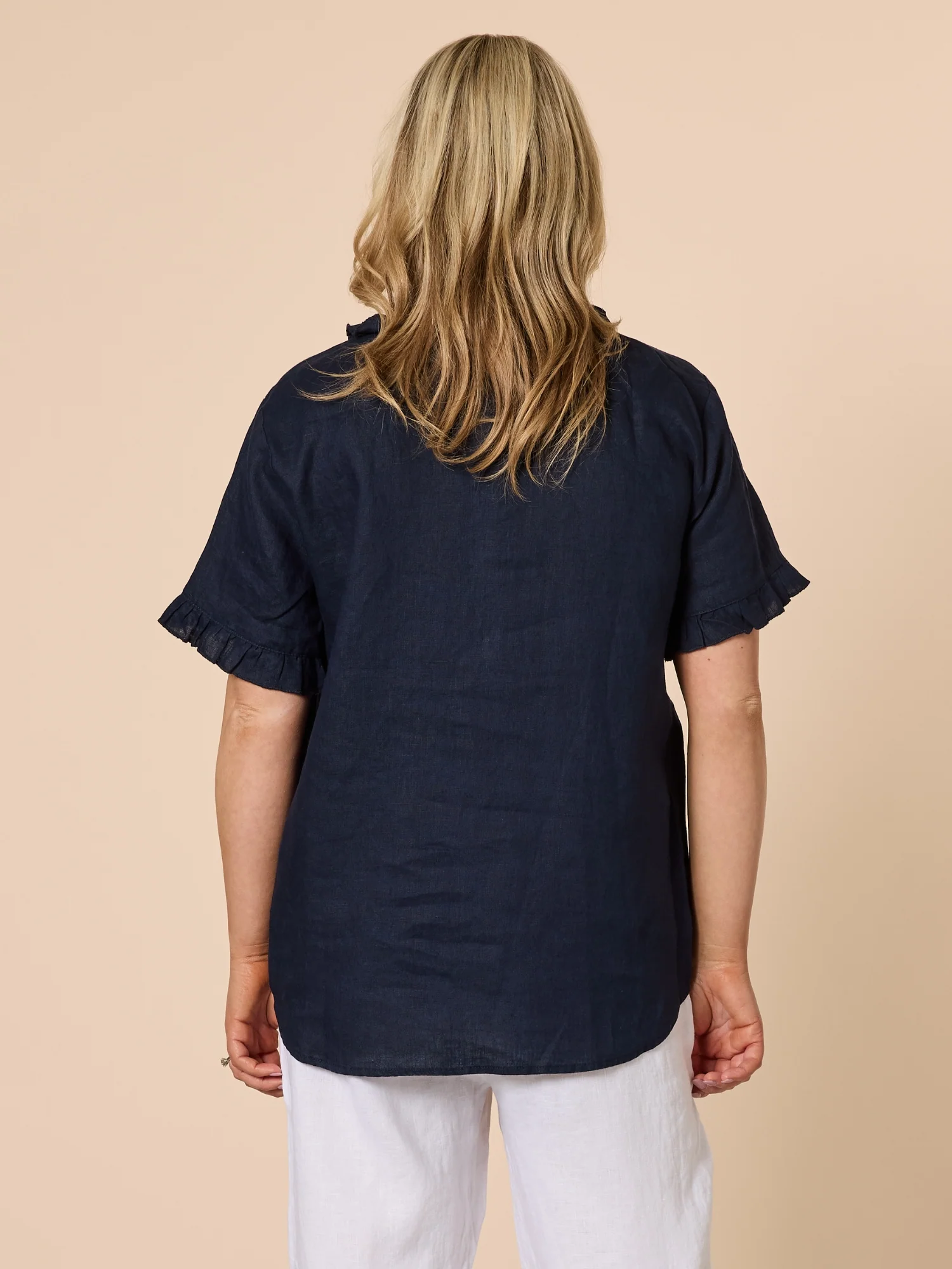Tiffany Ruffle Linen Top - Navy - Image 7