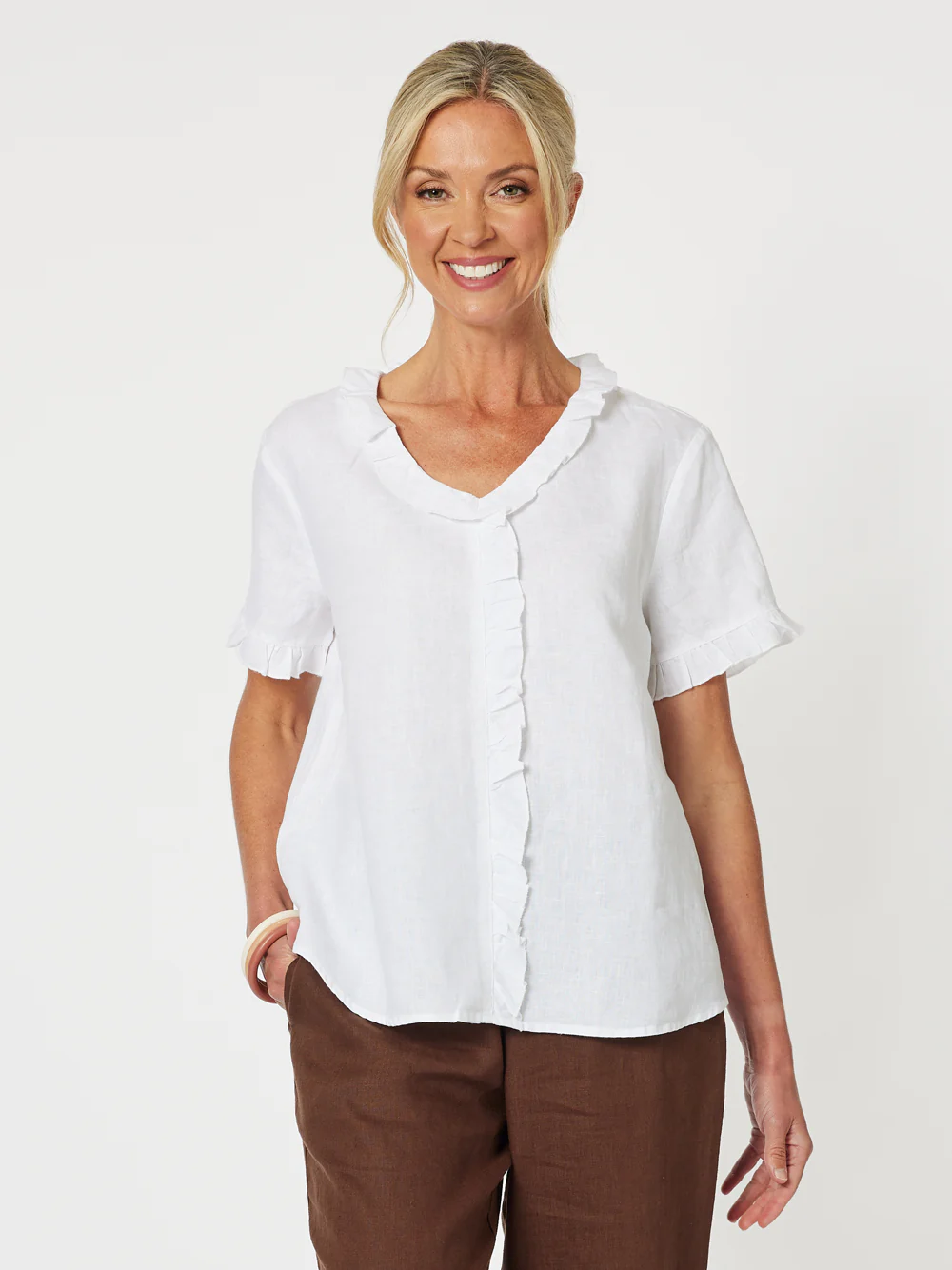 Tiffany Ruffle Linen Top - White - Image 10