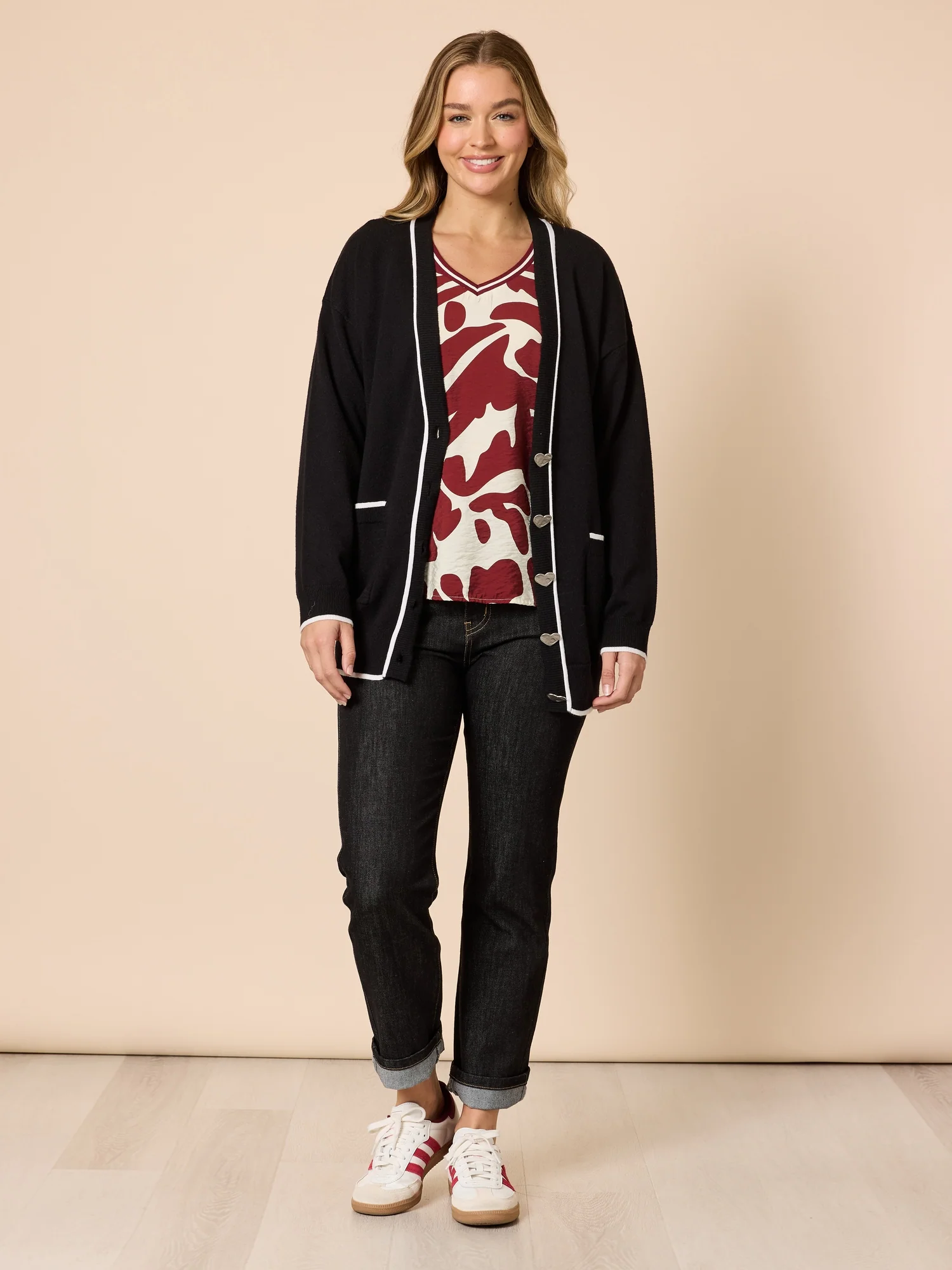 Slalom Heart Button Cardigan - Black - Image 2