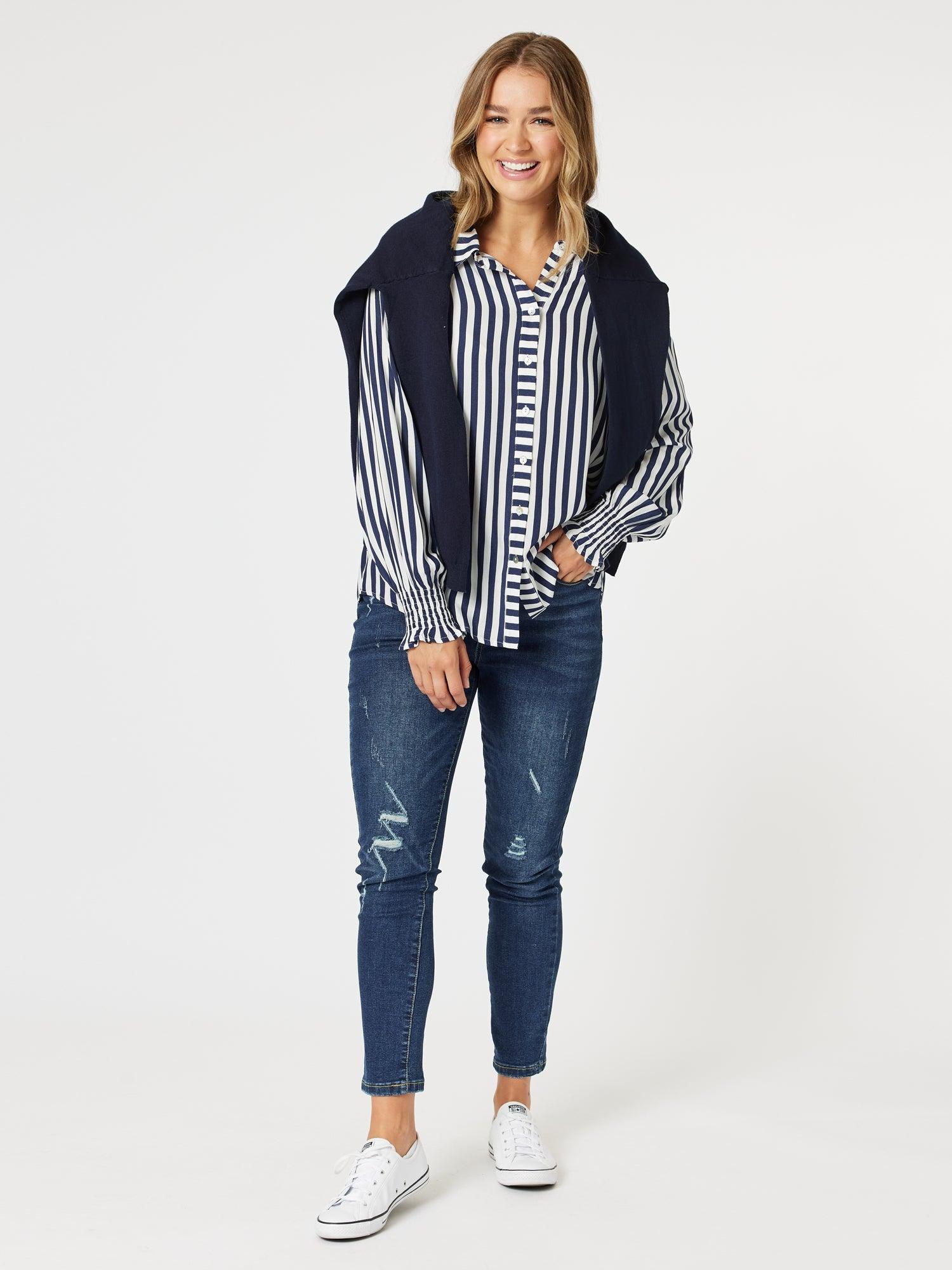 Soho Stripe Print Shirt - Navy/White - Image 7