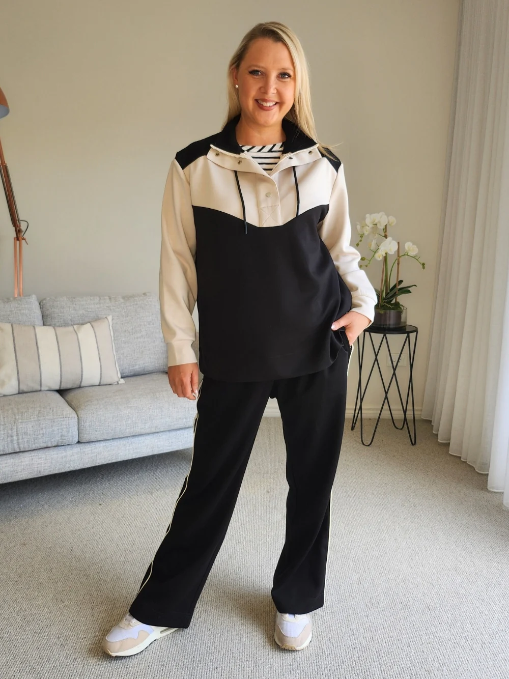 Spliced Zip Sweatshirt - Black/Chalk - Image 2