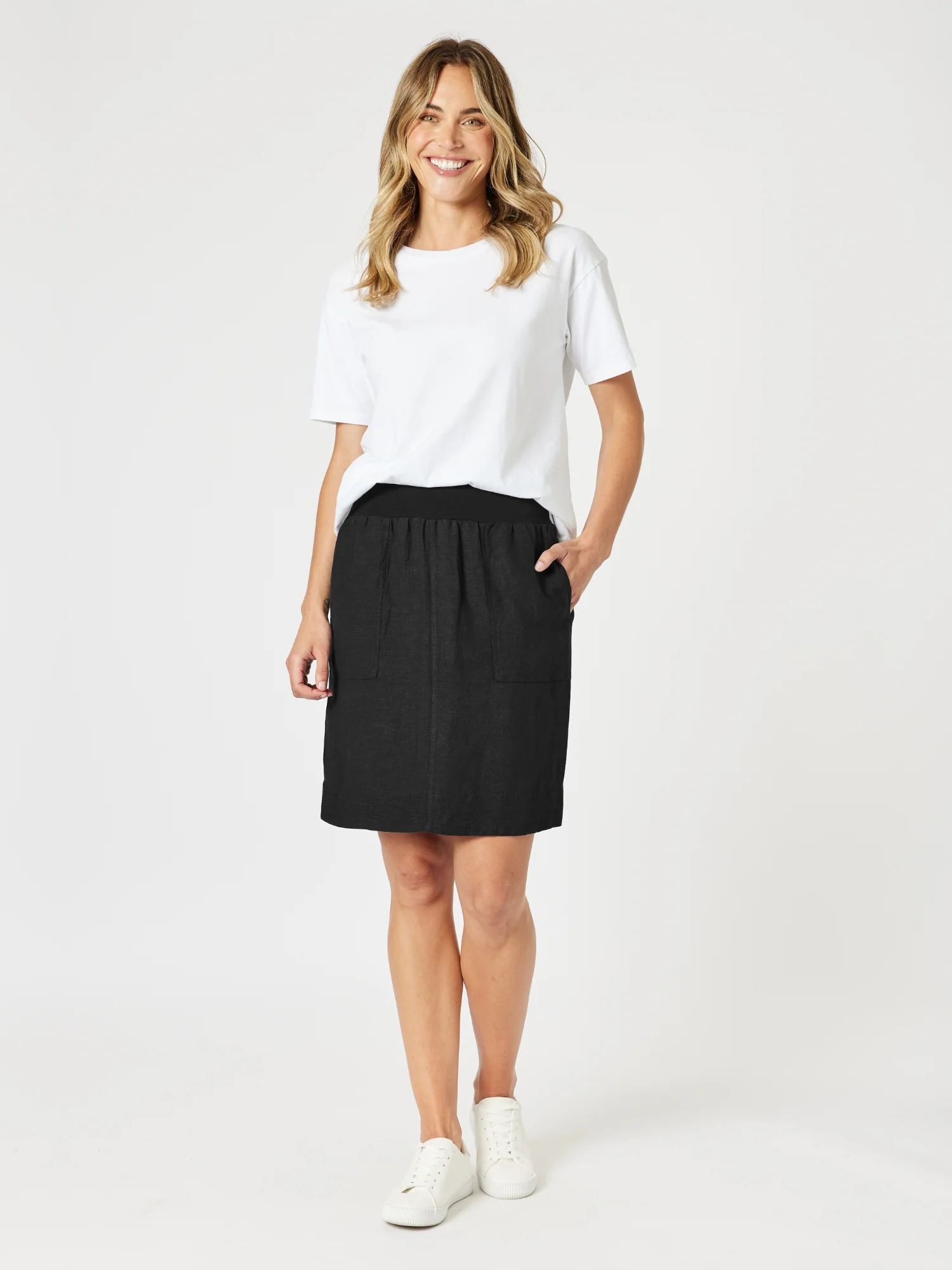 Lino Stitch Hem Detail Skirt - Black - Image 2