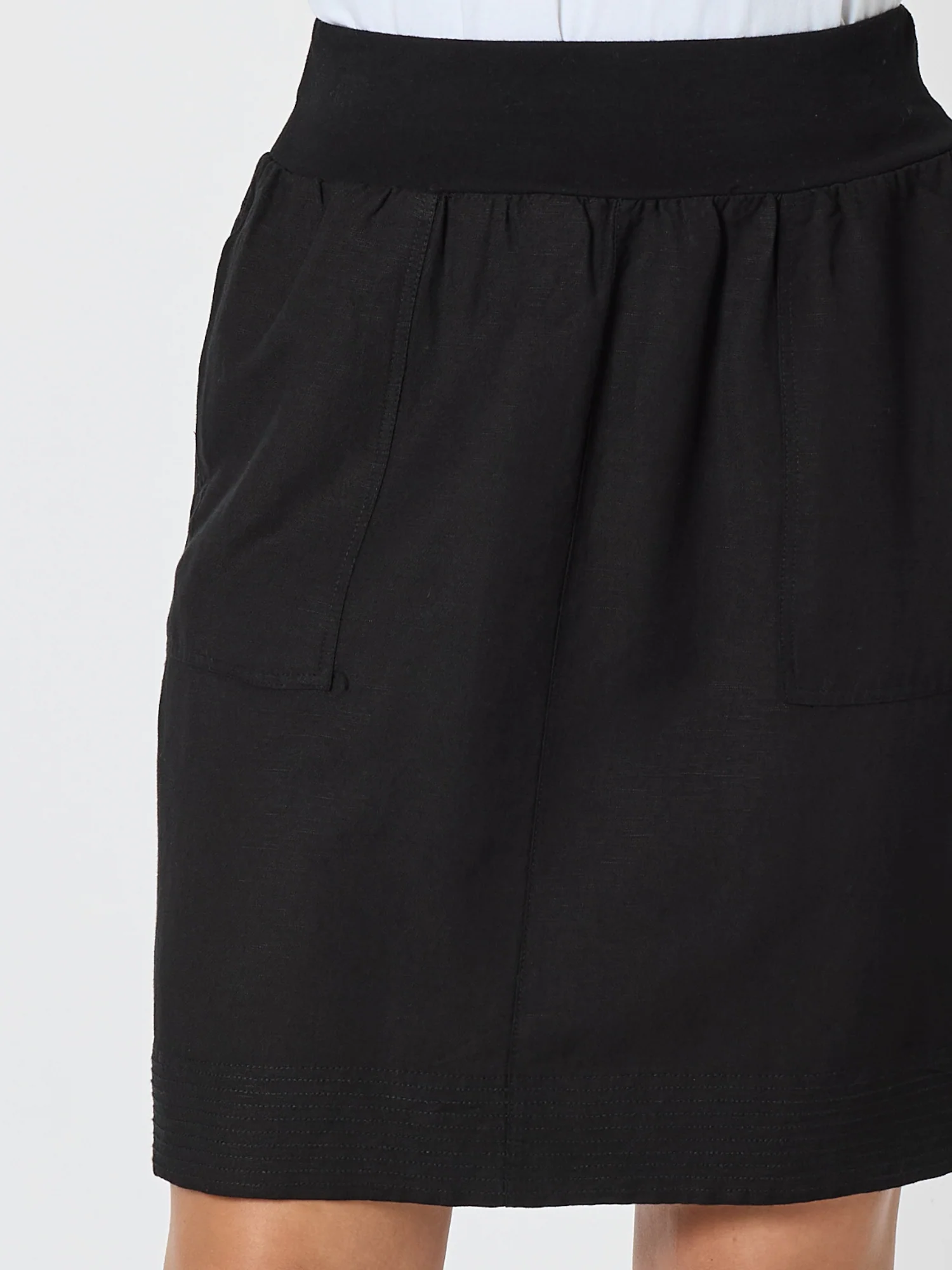 Lino Stitch Hem Detail Skirt - Black - Image 6