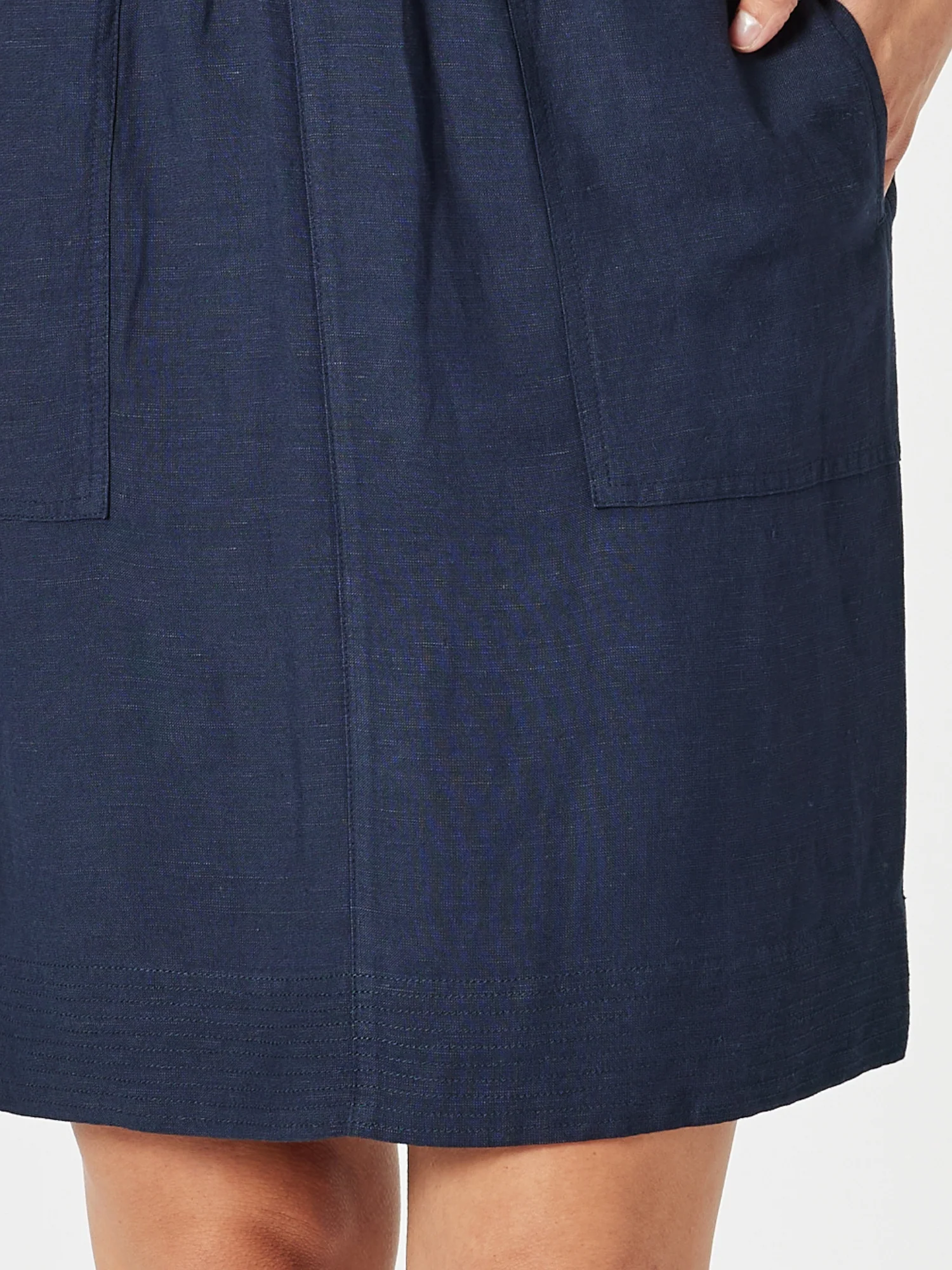 Lino Stitch Hem Detail Skirt - Navy - Image 5