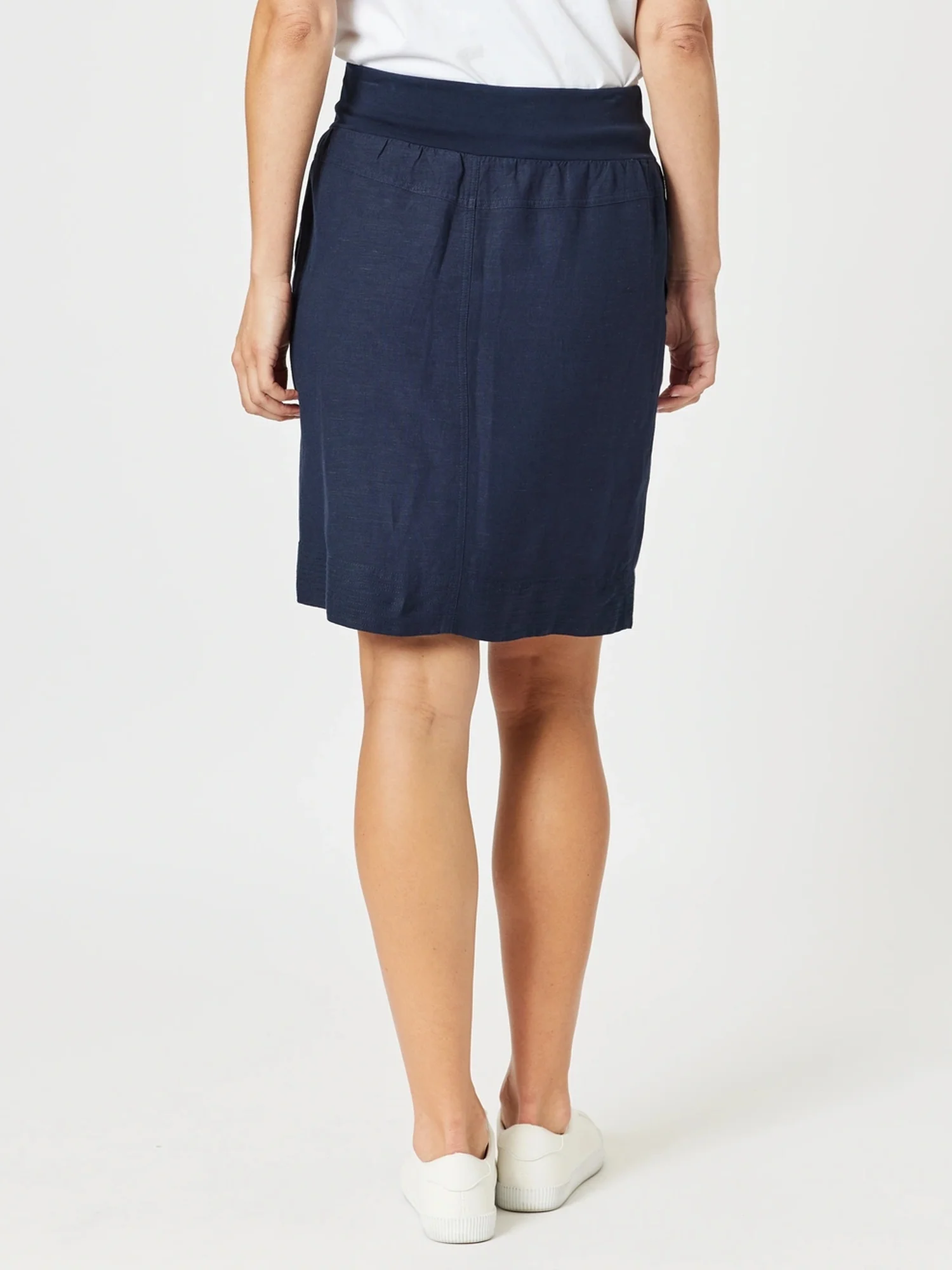 Lino Stitch Hem Detail Skirt - Navy - Image 6