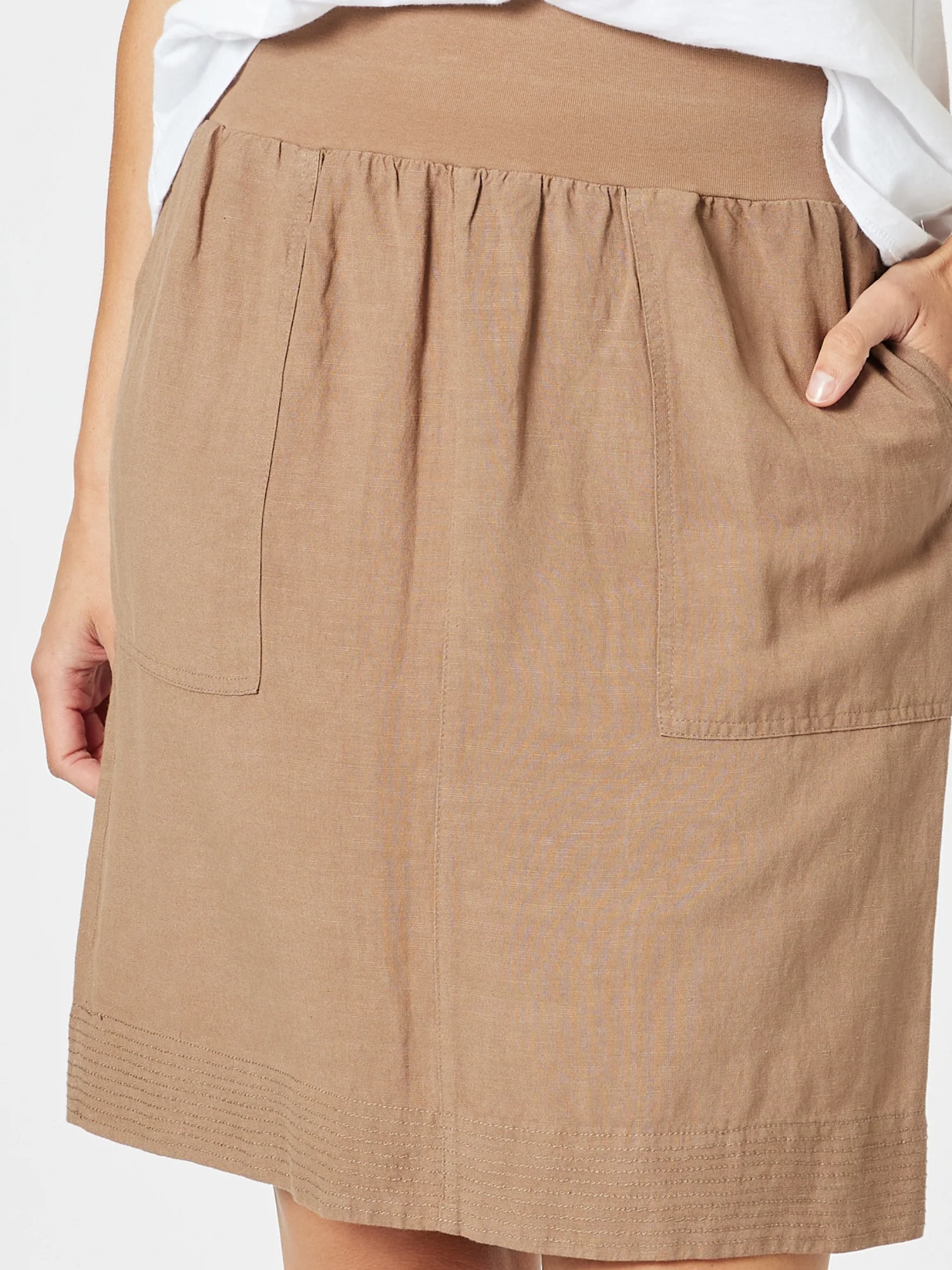 Lino Stitch Hem Detail Skirt - Nutmeg - Image 7