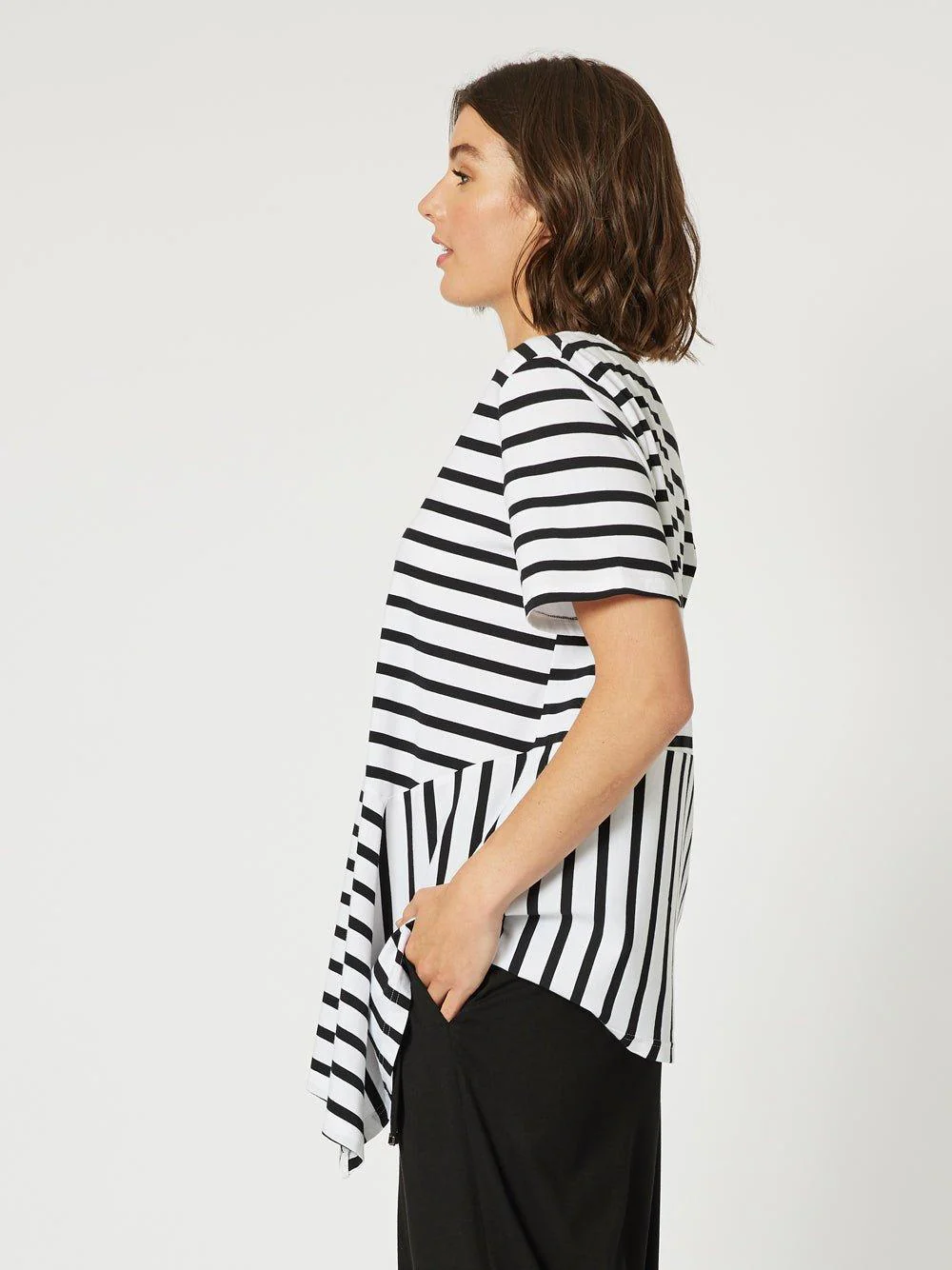 Stripe Spliced Tee - Black/White - Image 4