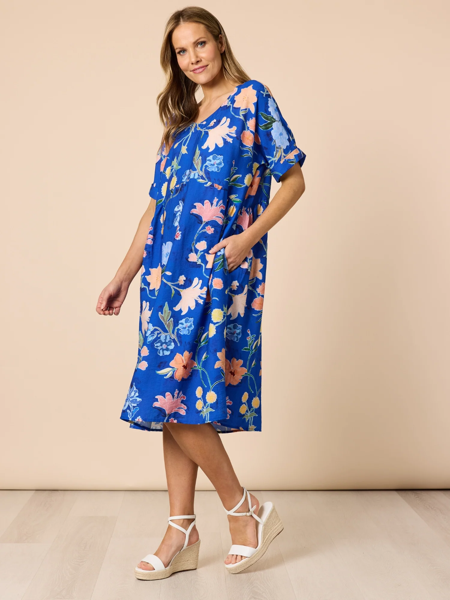Summer Gala Floral Print Dress - Cobalt - Image 4