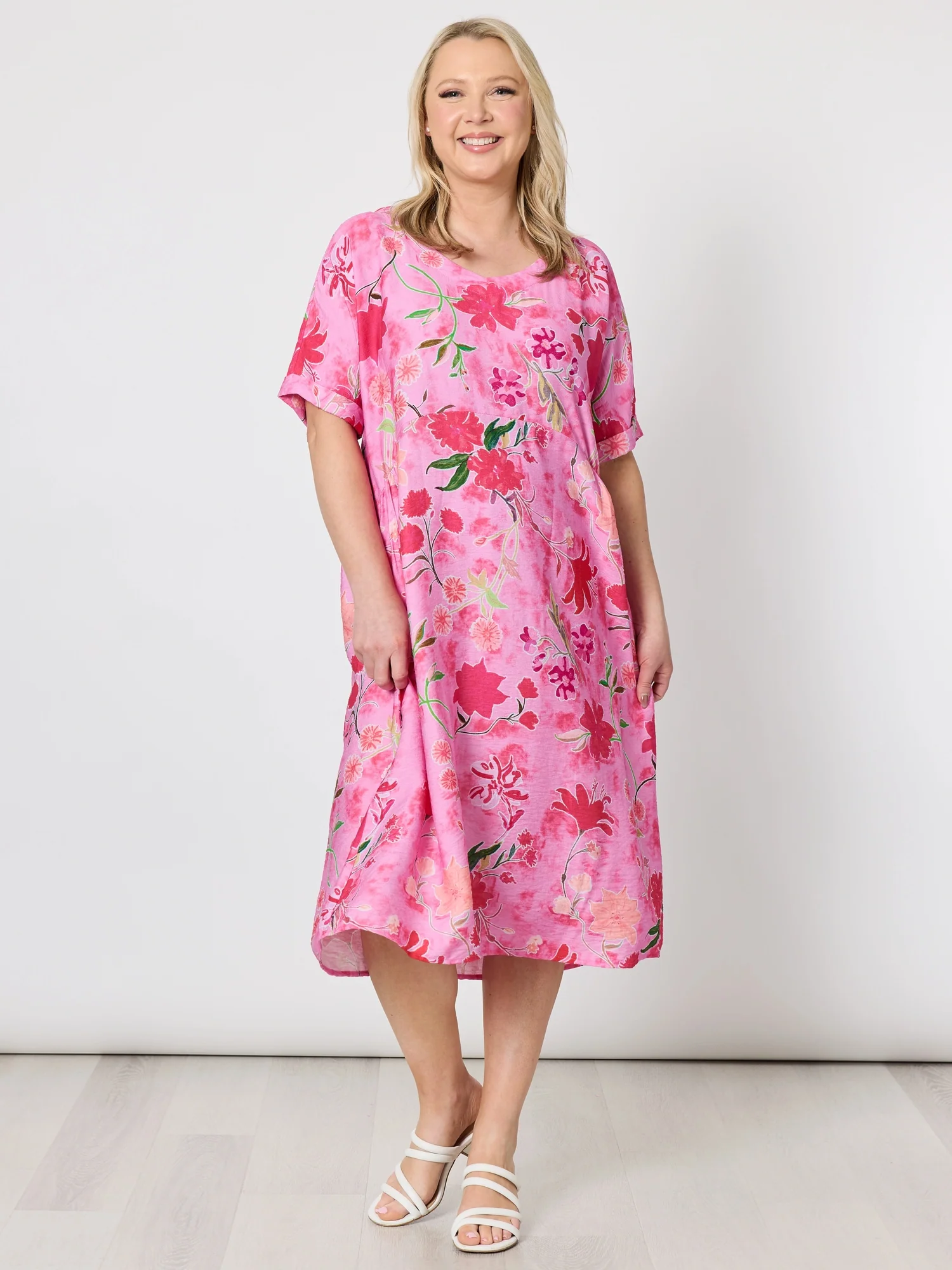 Summer Gala Floral Print Dress - Hot Pink - Image 3