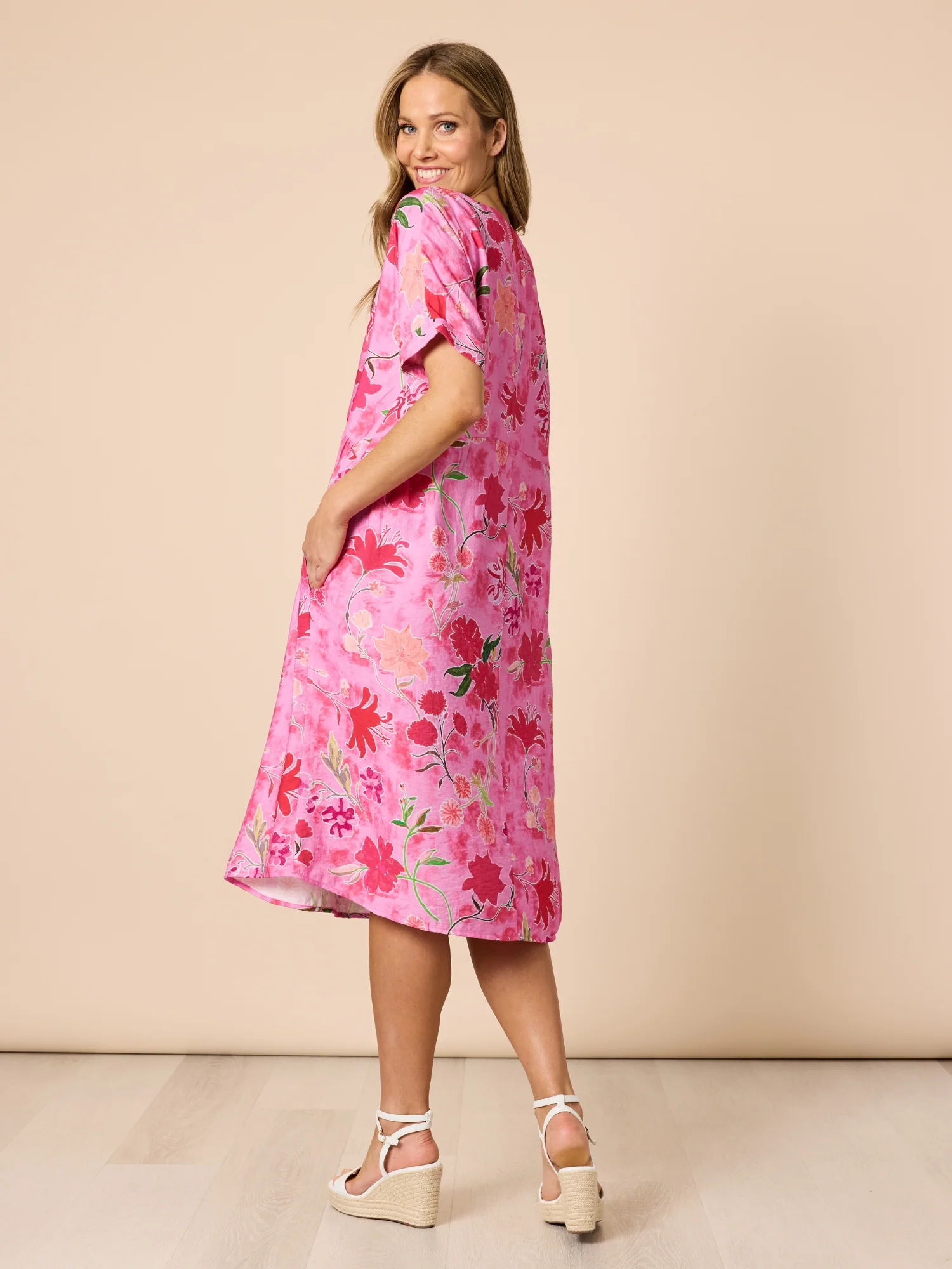 Summer Gala Floral Print Dress - Hot Pink - Image 4