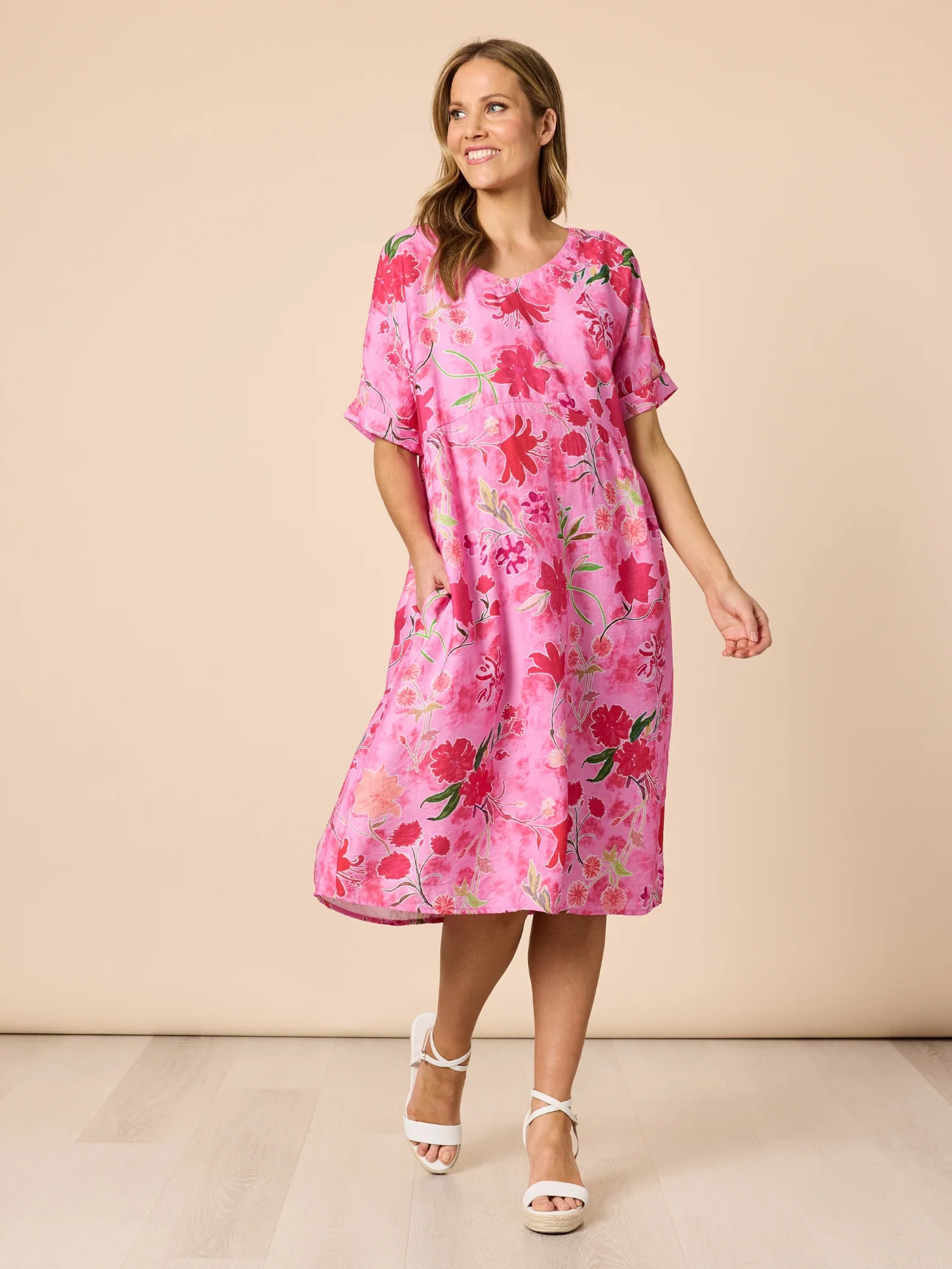 Summer Gala Floral Print Dress - Hot Pink - Image 6