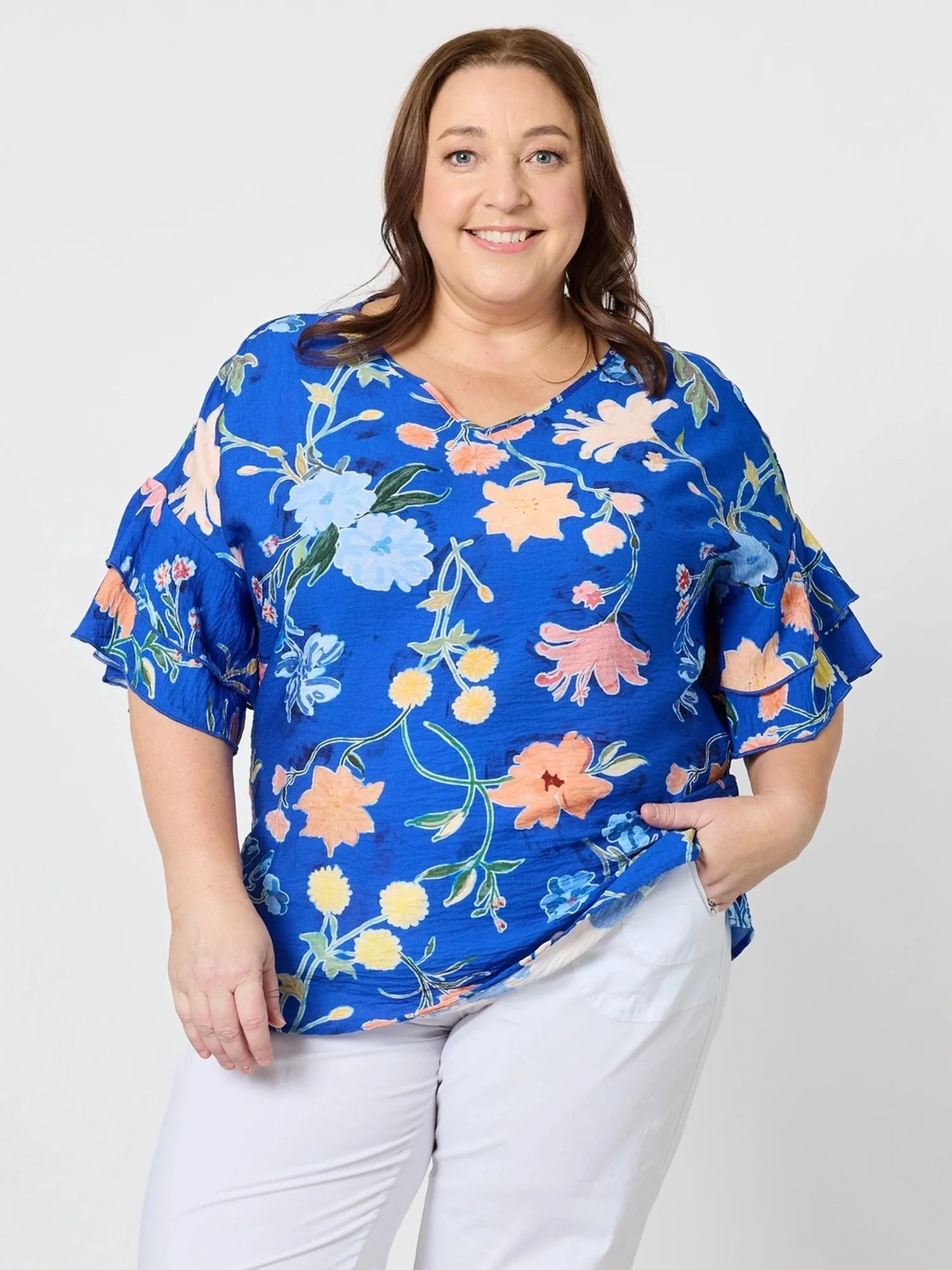 Summer Gala Floral Print Top - Cobalt - Image 2