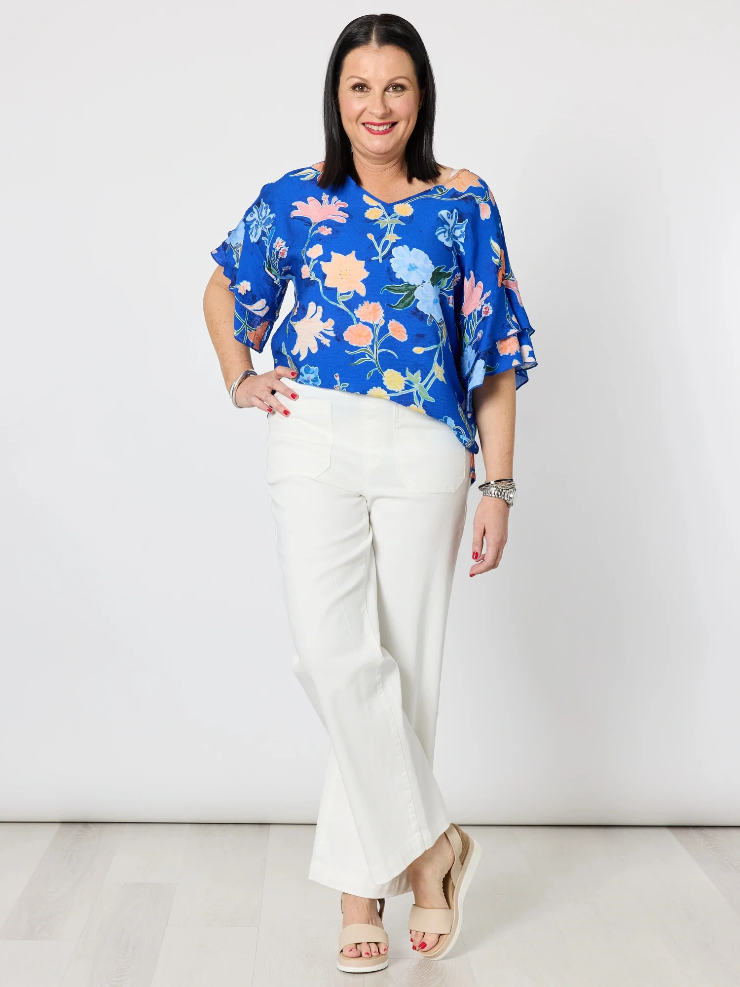 Summer Gala Floral Print Top - Cobalt - Image 3