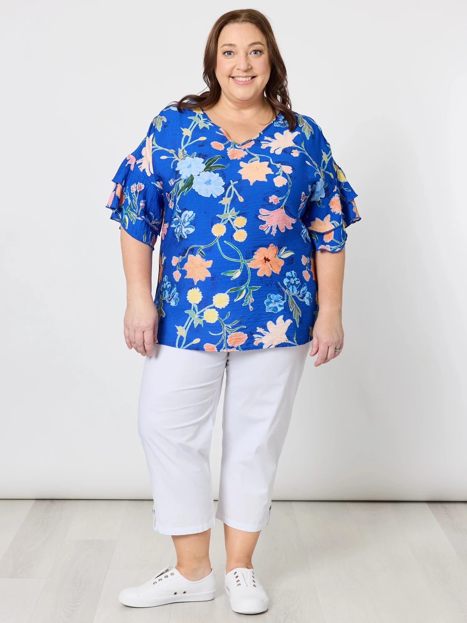 Summer Gala Floral Print Top - Cobalt - Image 4