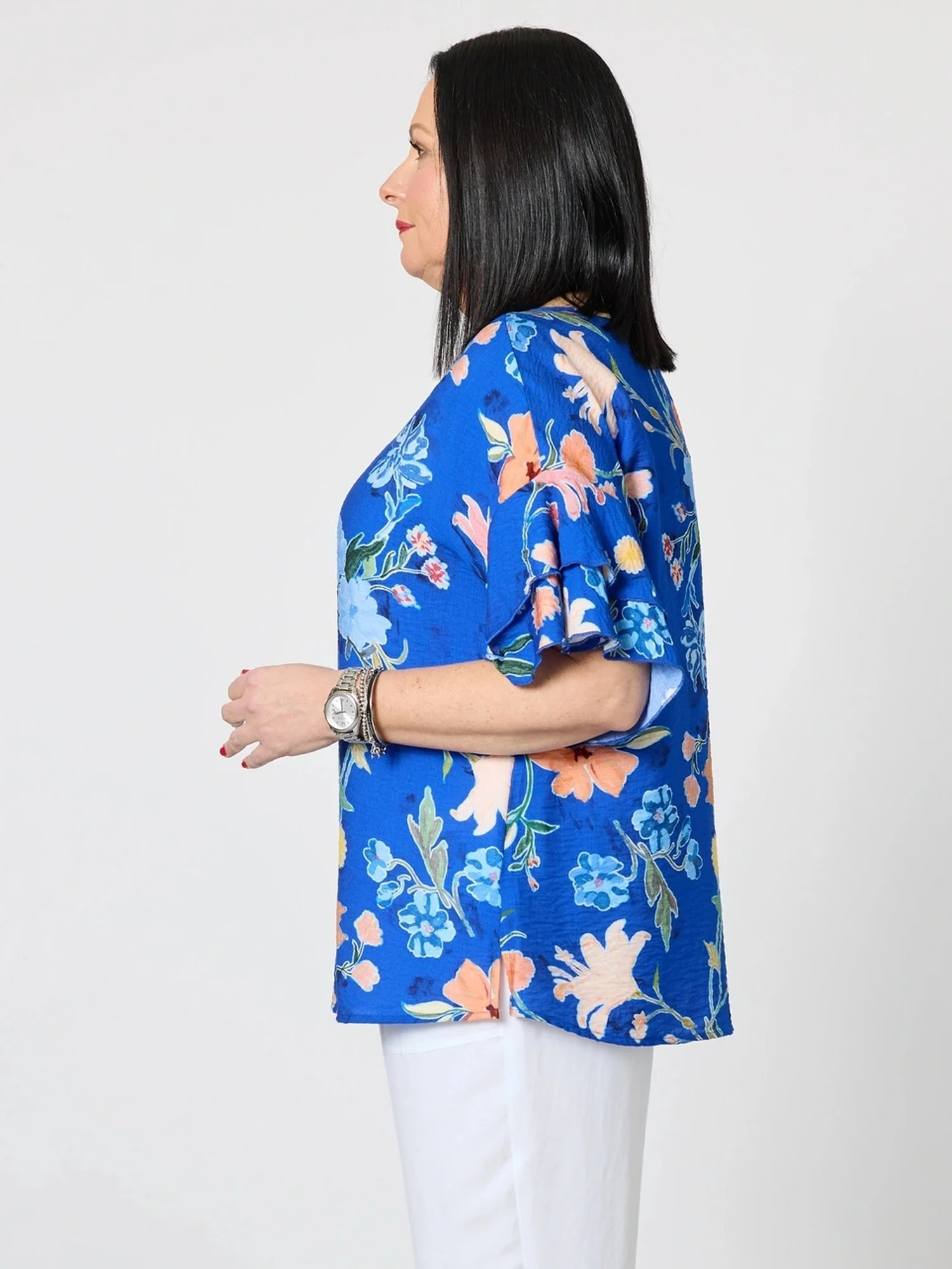 Summer Gala Floral Print Top - Cobalt - Image 5