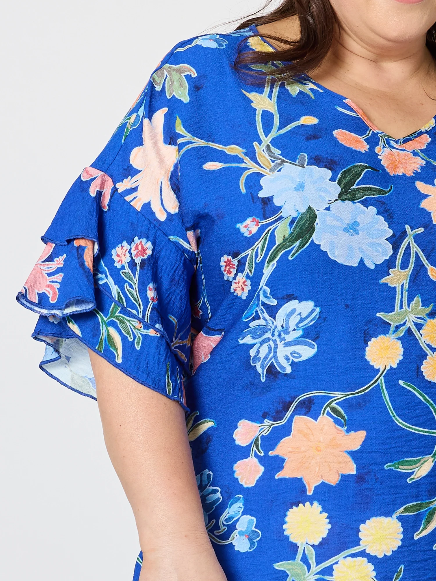 Summer Gala Floral Print Top - Cobalt - Image 7