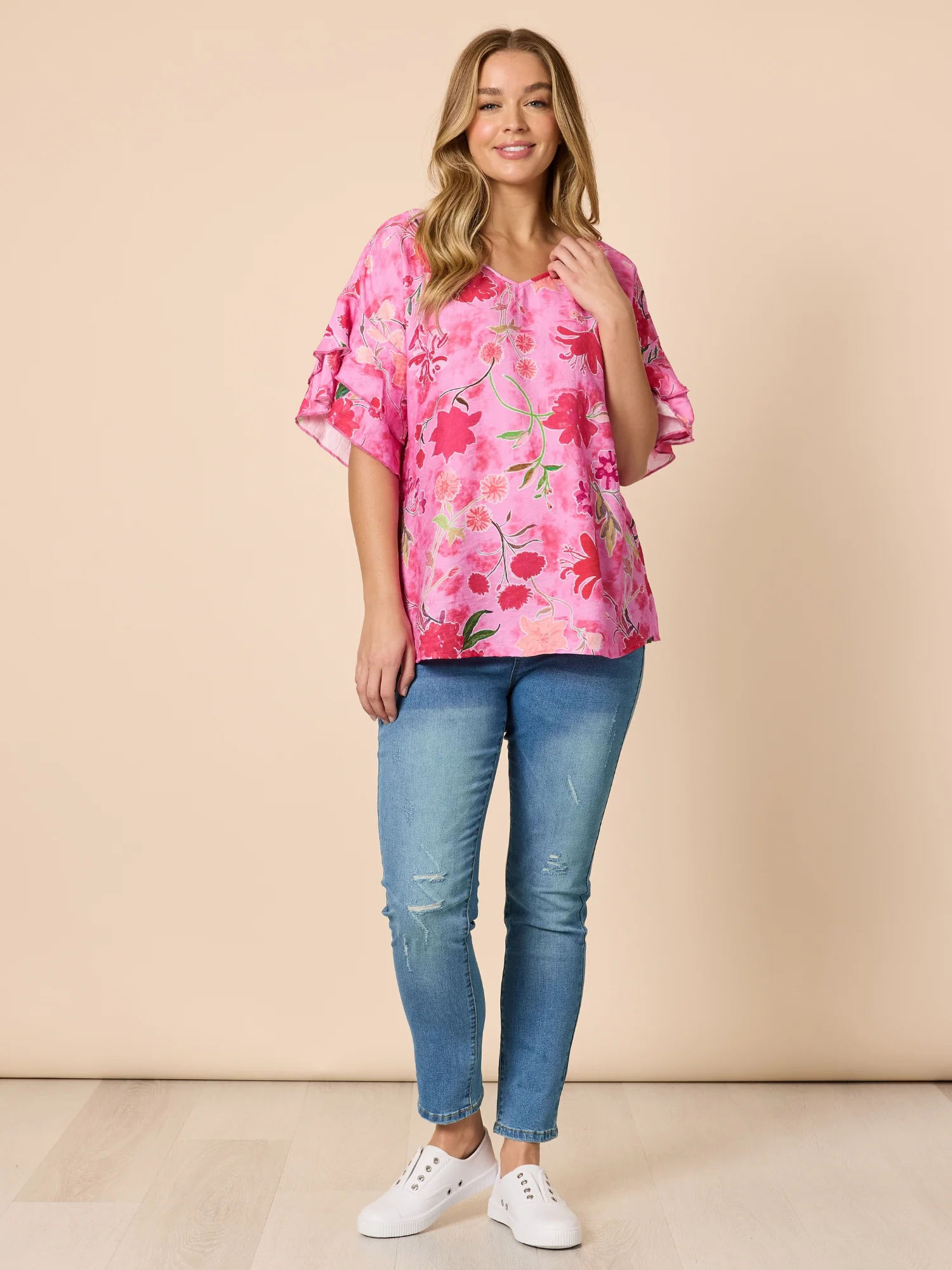 Summer Gala Floral Print Top - Hot Pink - Image 4