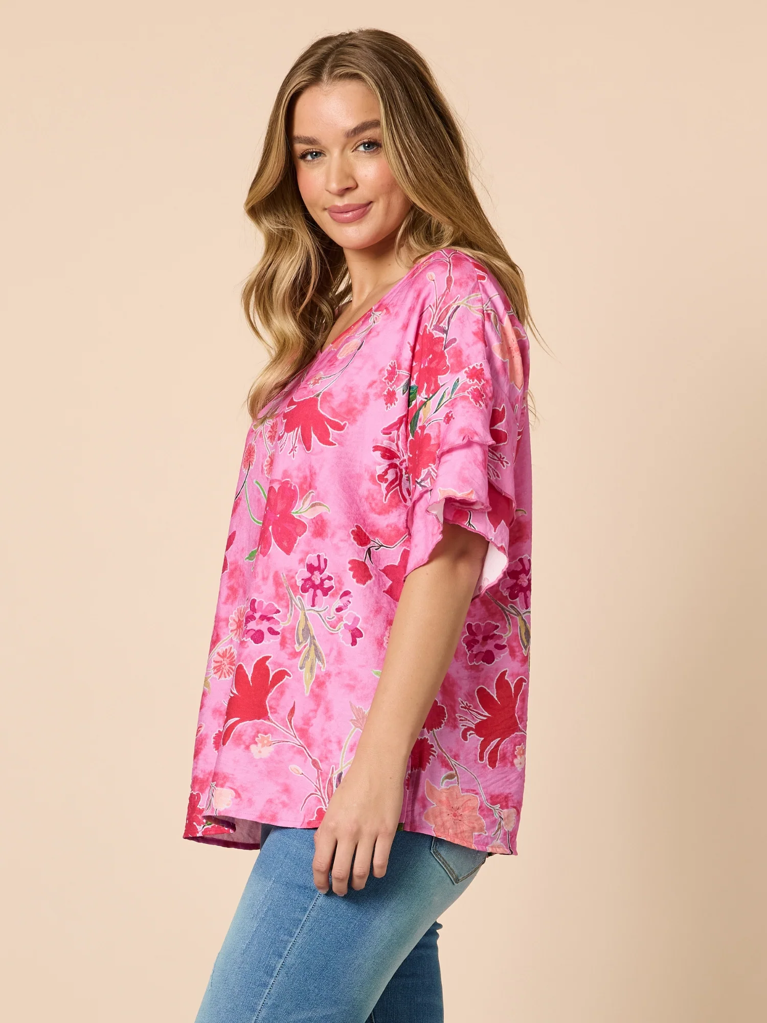 Summer Gala Floral Print Top - Hot Pink - Image 5