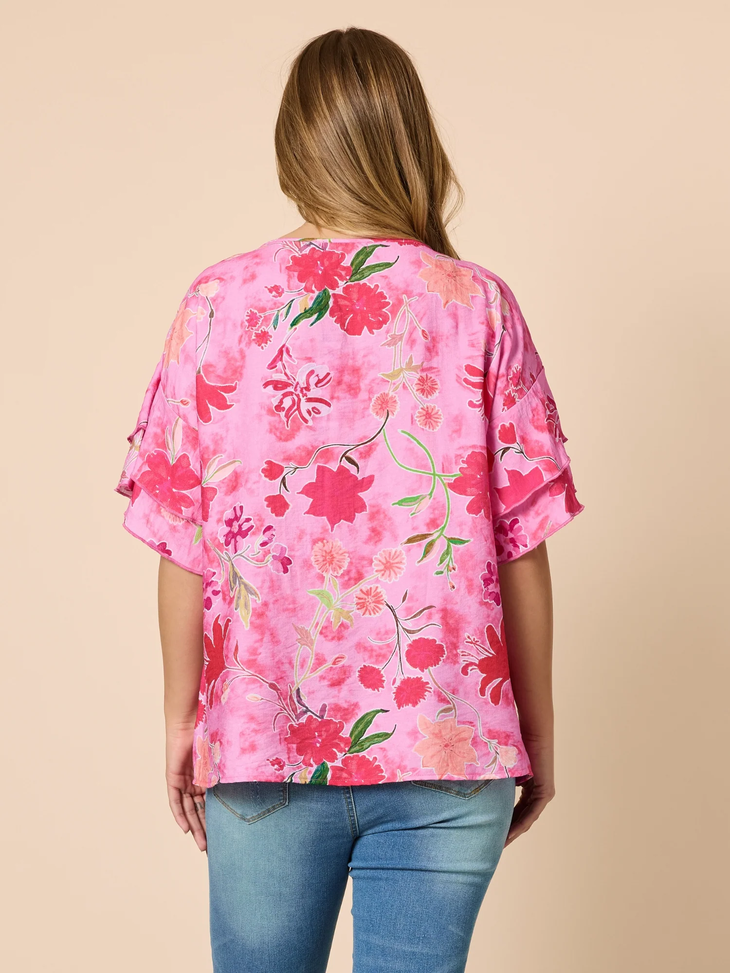Summer Gala Floral Print Top - Hot Pink - Image 6