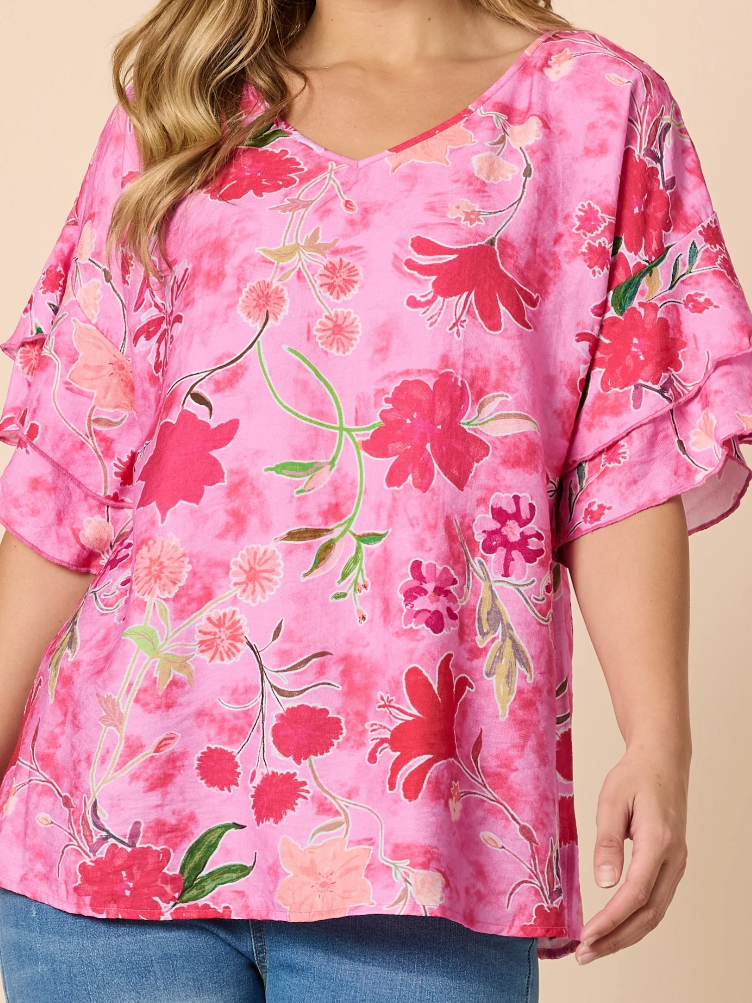 Summer Gala Floral Print Top - Hot Pink - Image 7