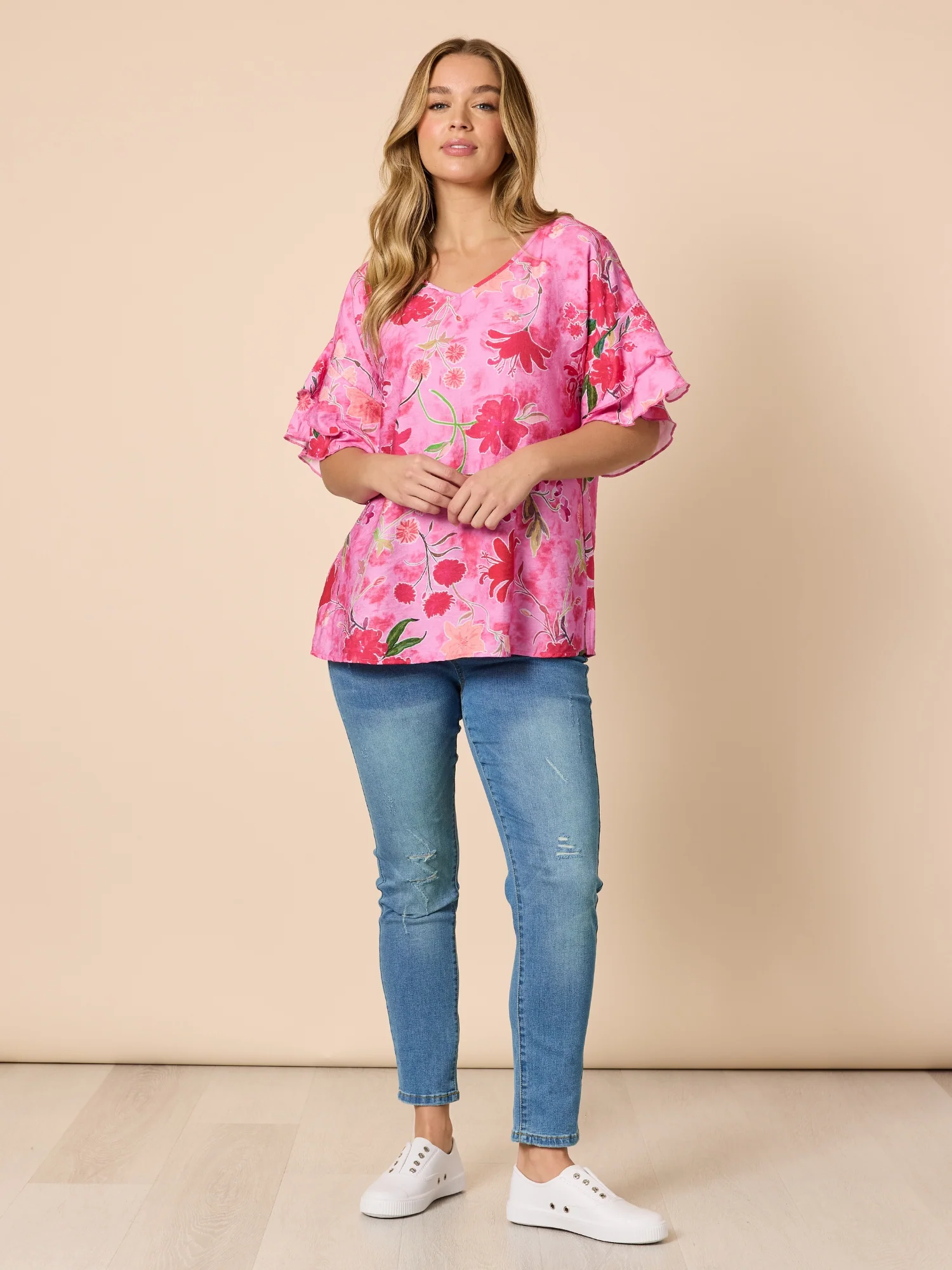 Summer Gala Floral Print Top - Hot Pink - Image 9