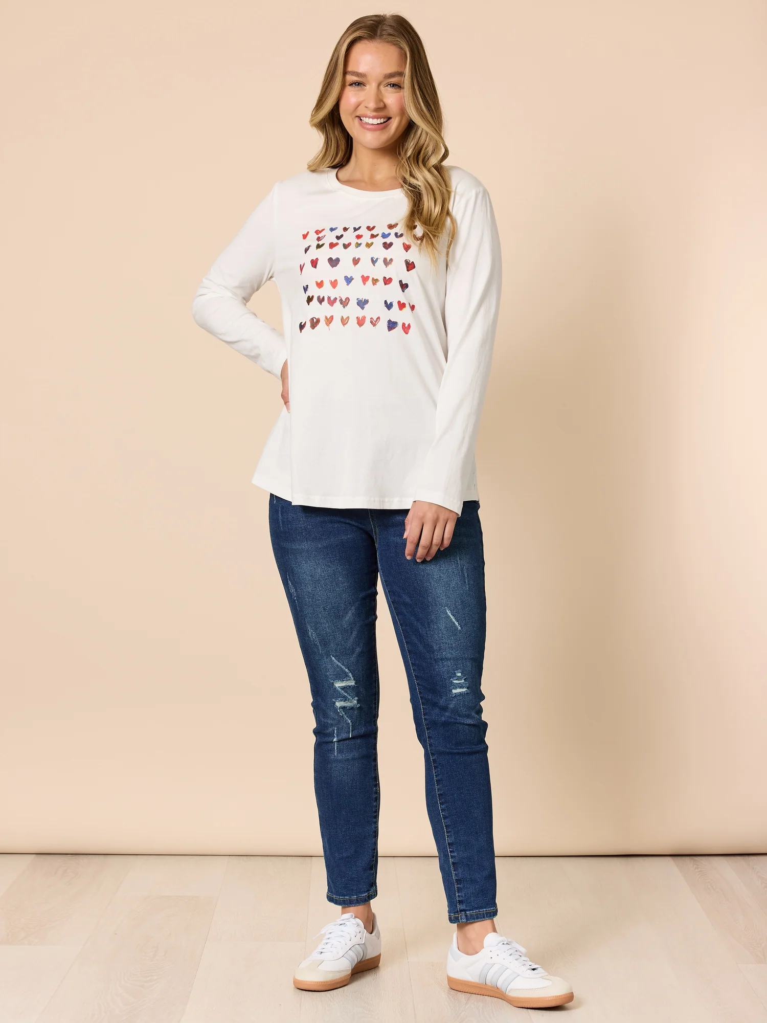 Sweetheart Print Long Sleeve Tee - Ivory - Image 6