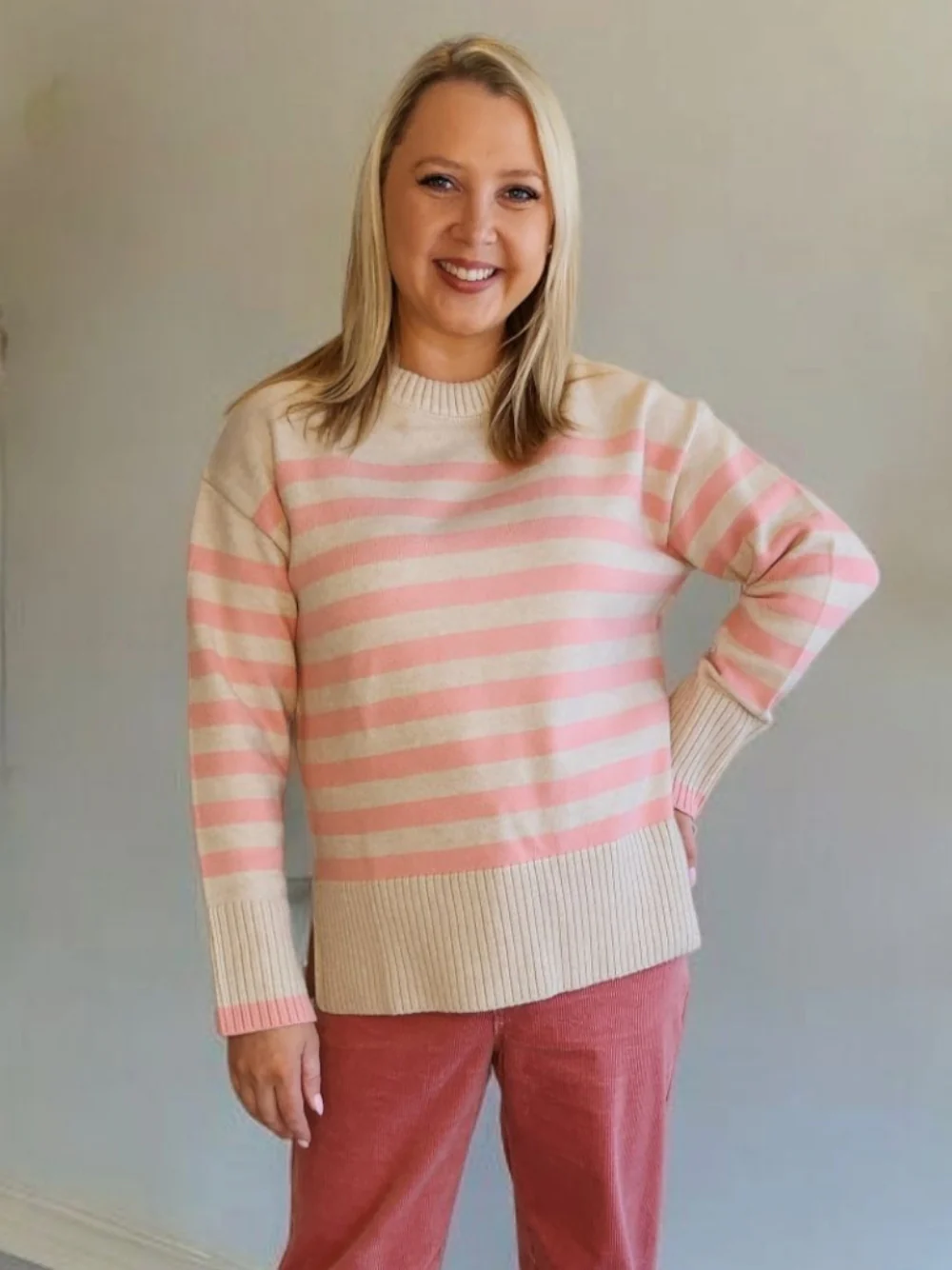 Tempo Stripe Print Knit - Blush/Natural - Image 7