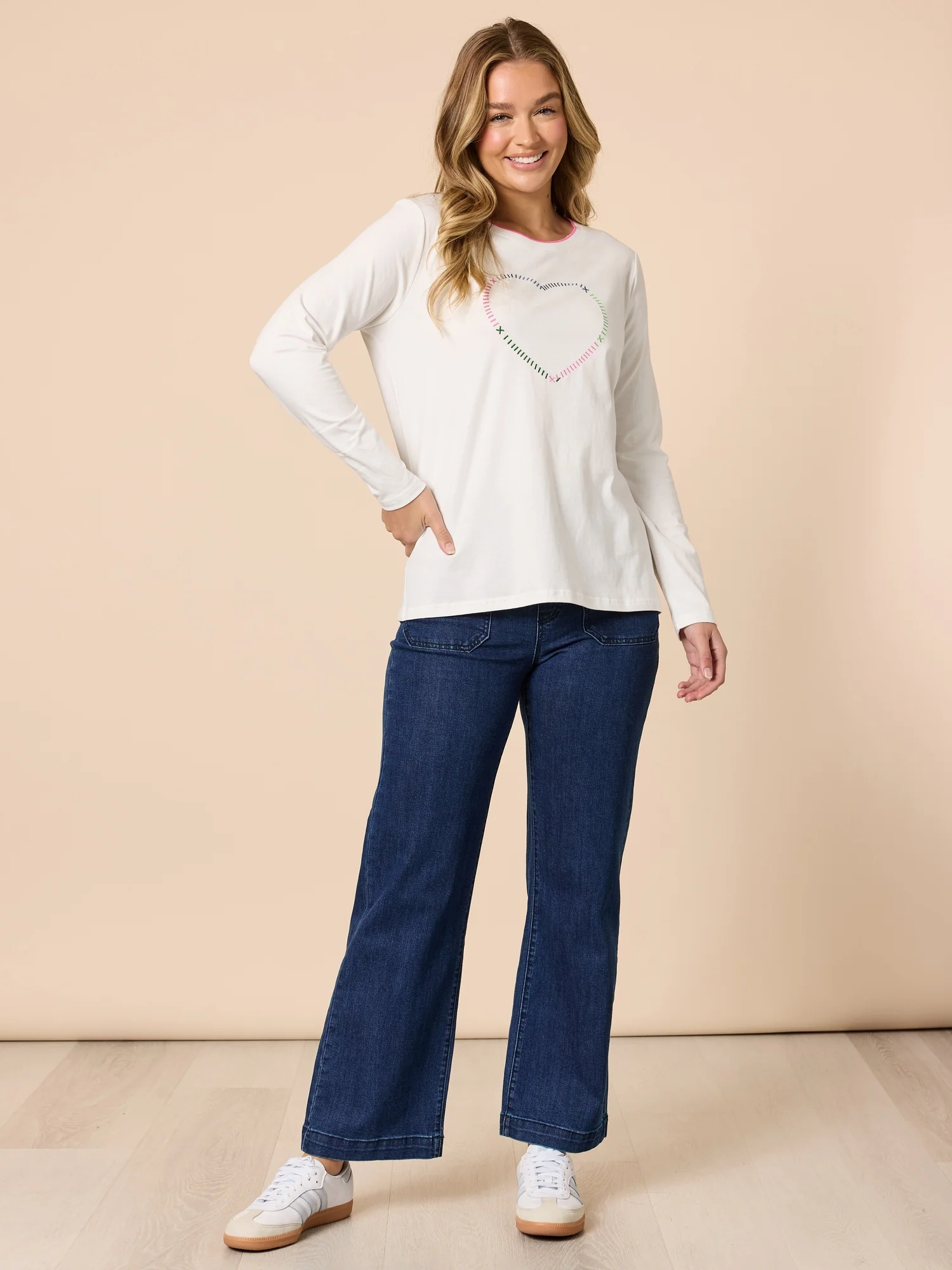 The Cupid Embroidered Long Sleeve Tee - Ivory - Image 2
