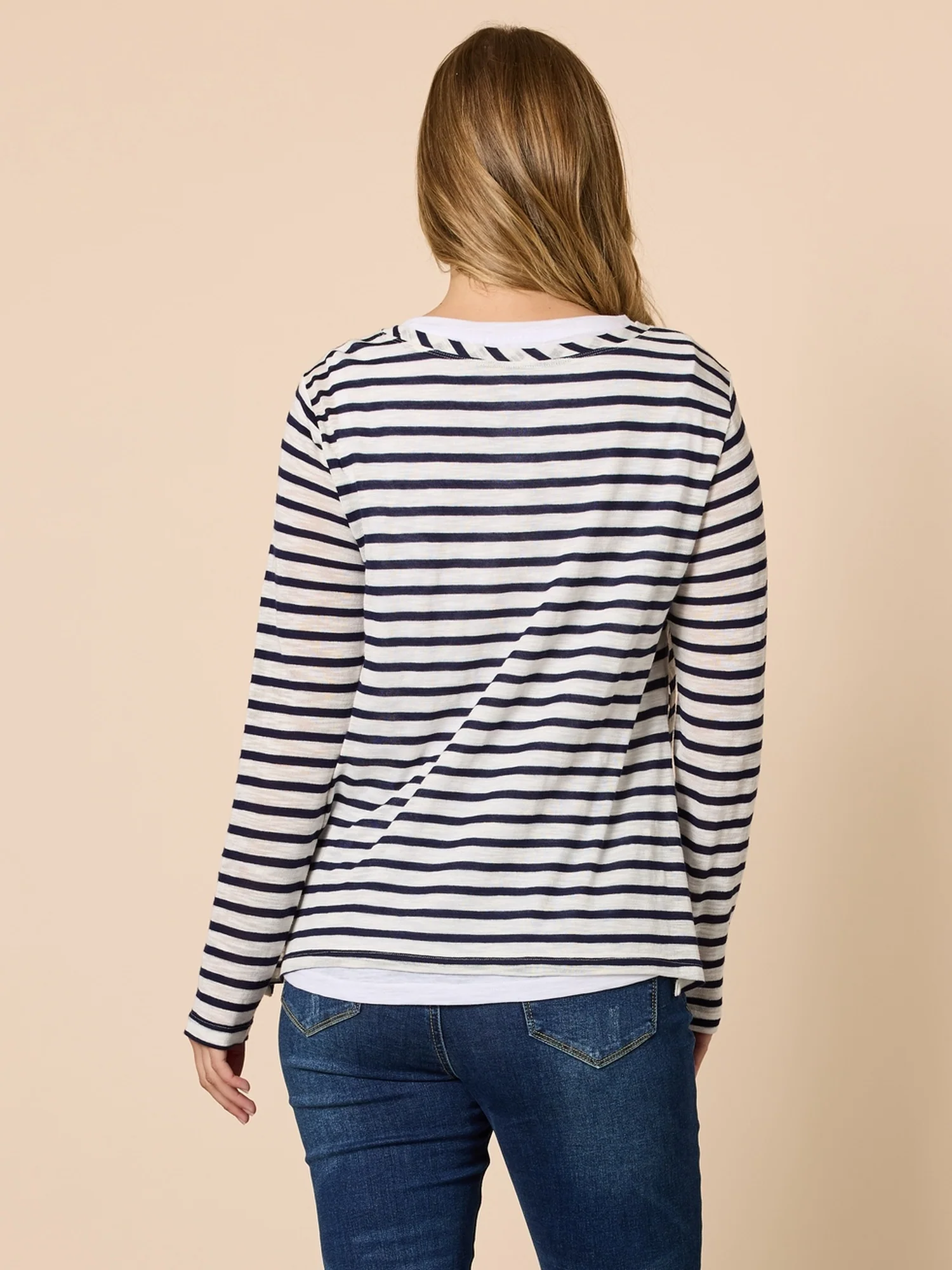 The Duo Stripe Print 2 in 1 Top - Navy/Ivory - Image 4